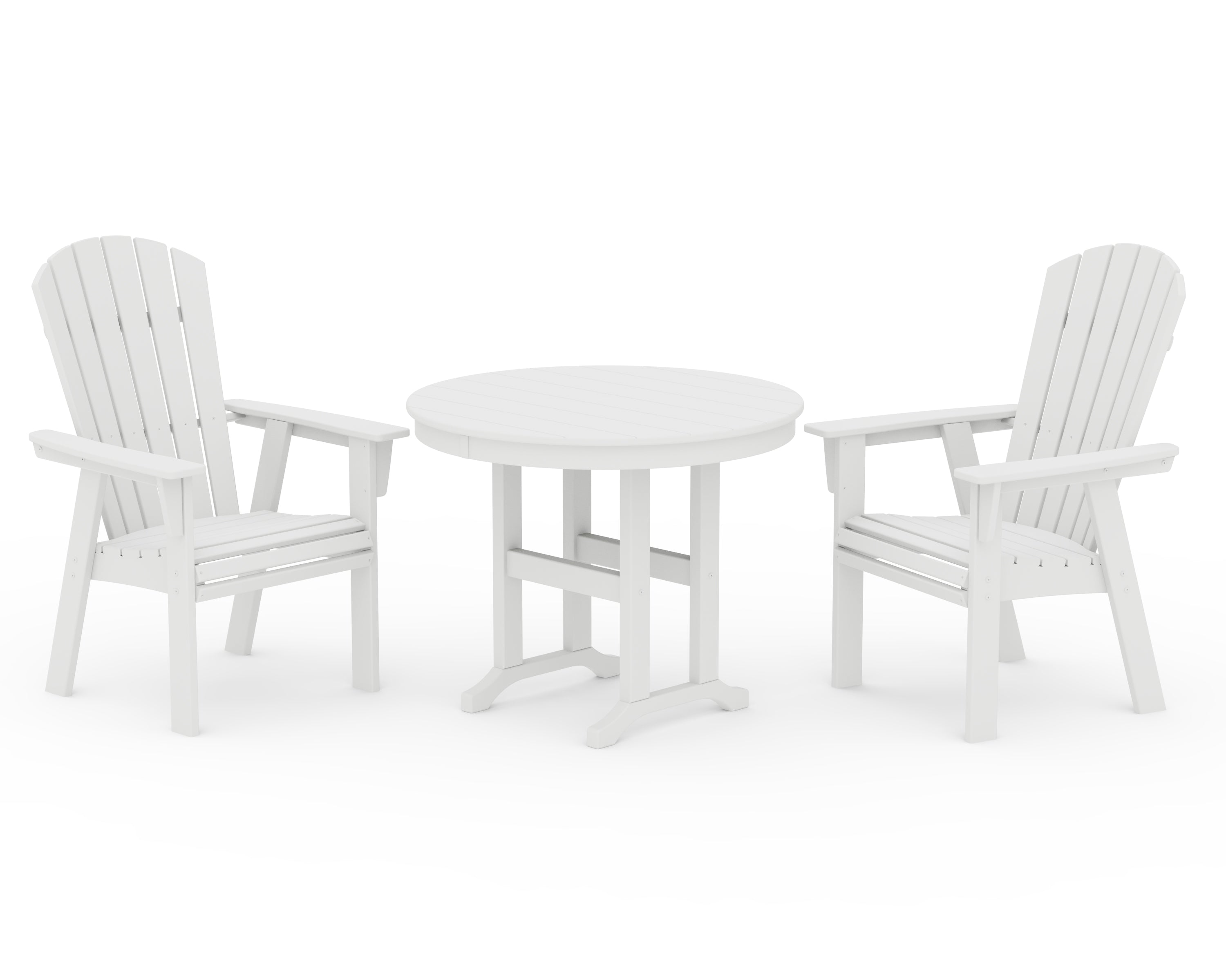 POLYWOOD Nautical Adirondack 3-Piece Round Dining Set in White