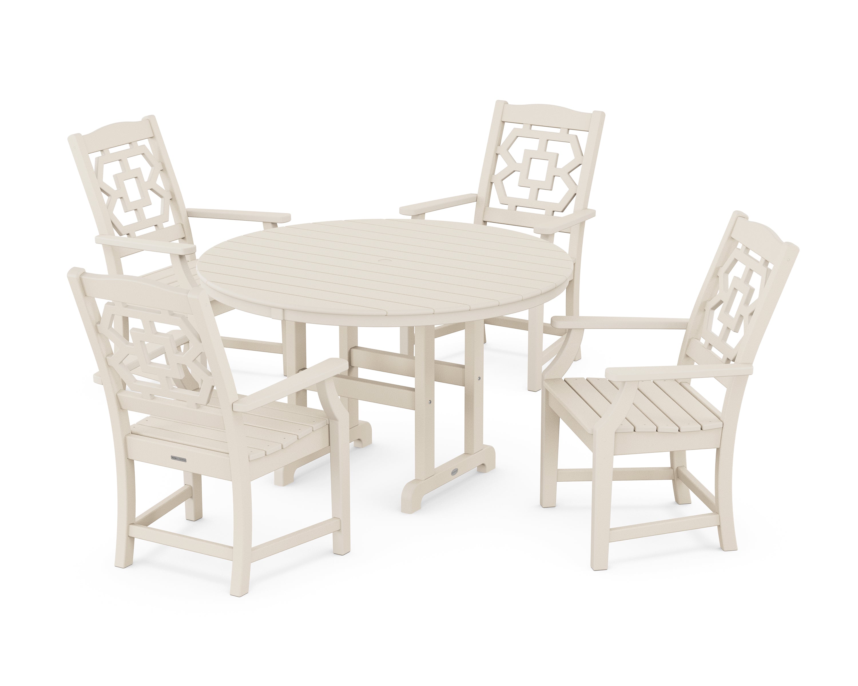 Martha Stewart by POLYWOOD® Chinoiserie 5-Piece Round Farmhouse Dining Set in Sand