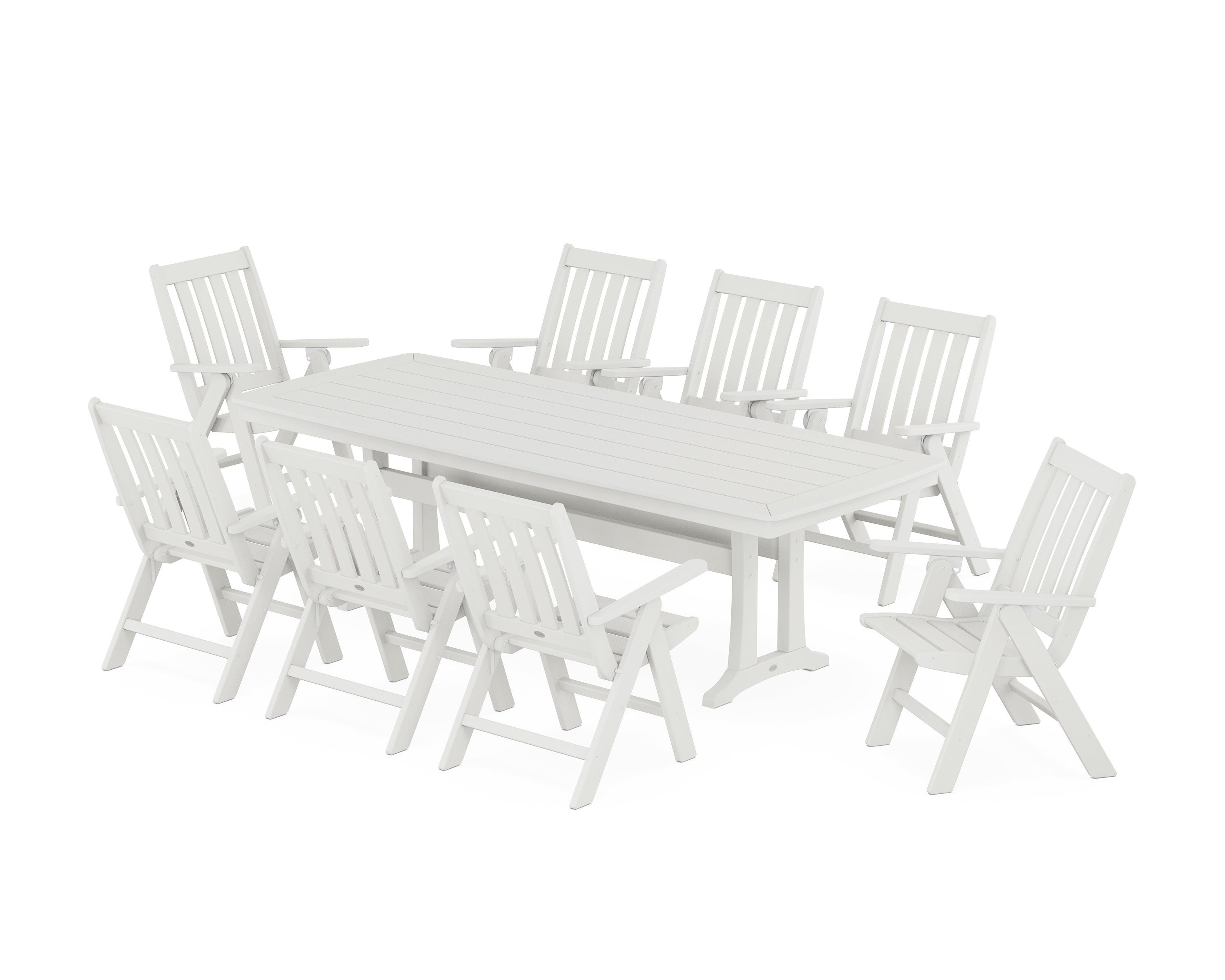 POLYWOOD® Vineyard Folding 9-Piece Dining Set with Trestle Legs in Vintage White