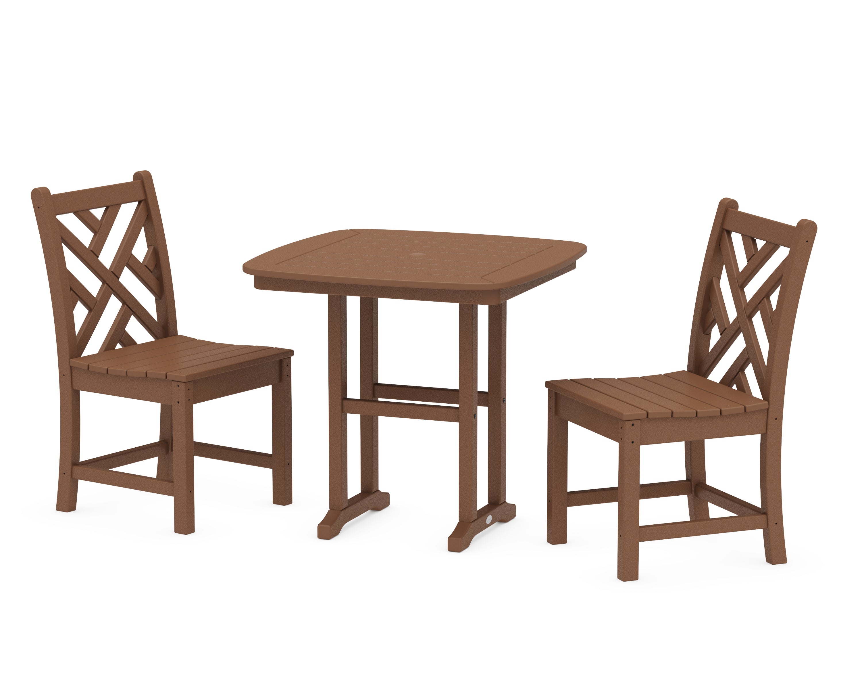 POLYWOOD Chippendale Side Chair 3-Piece Dining Set in Teak