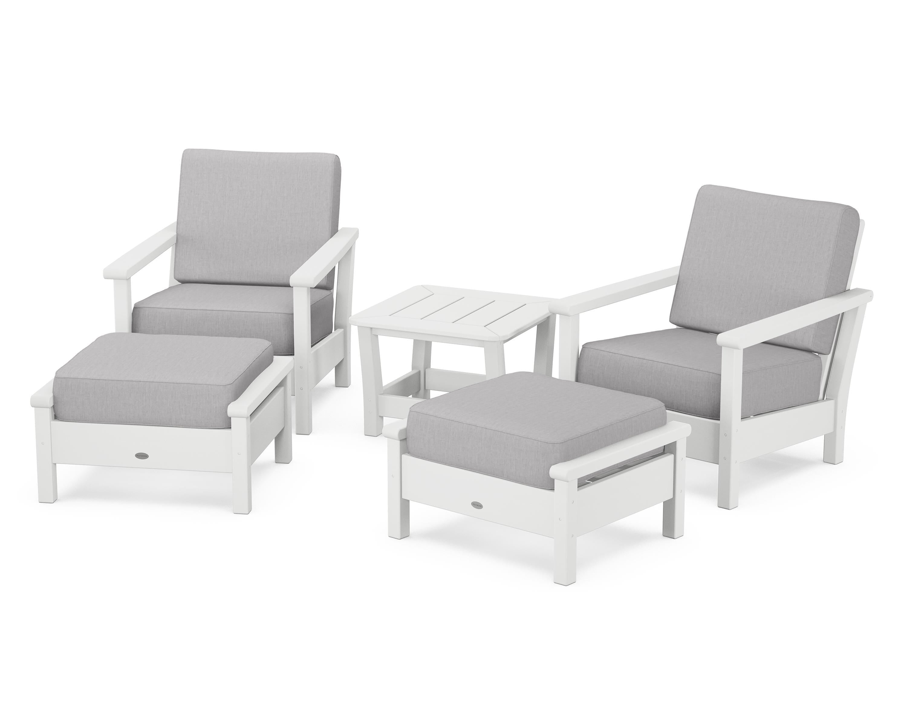 POLYWOOD Harbour 5-Piece Deep Seating Chair Set in White / Granite