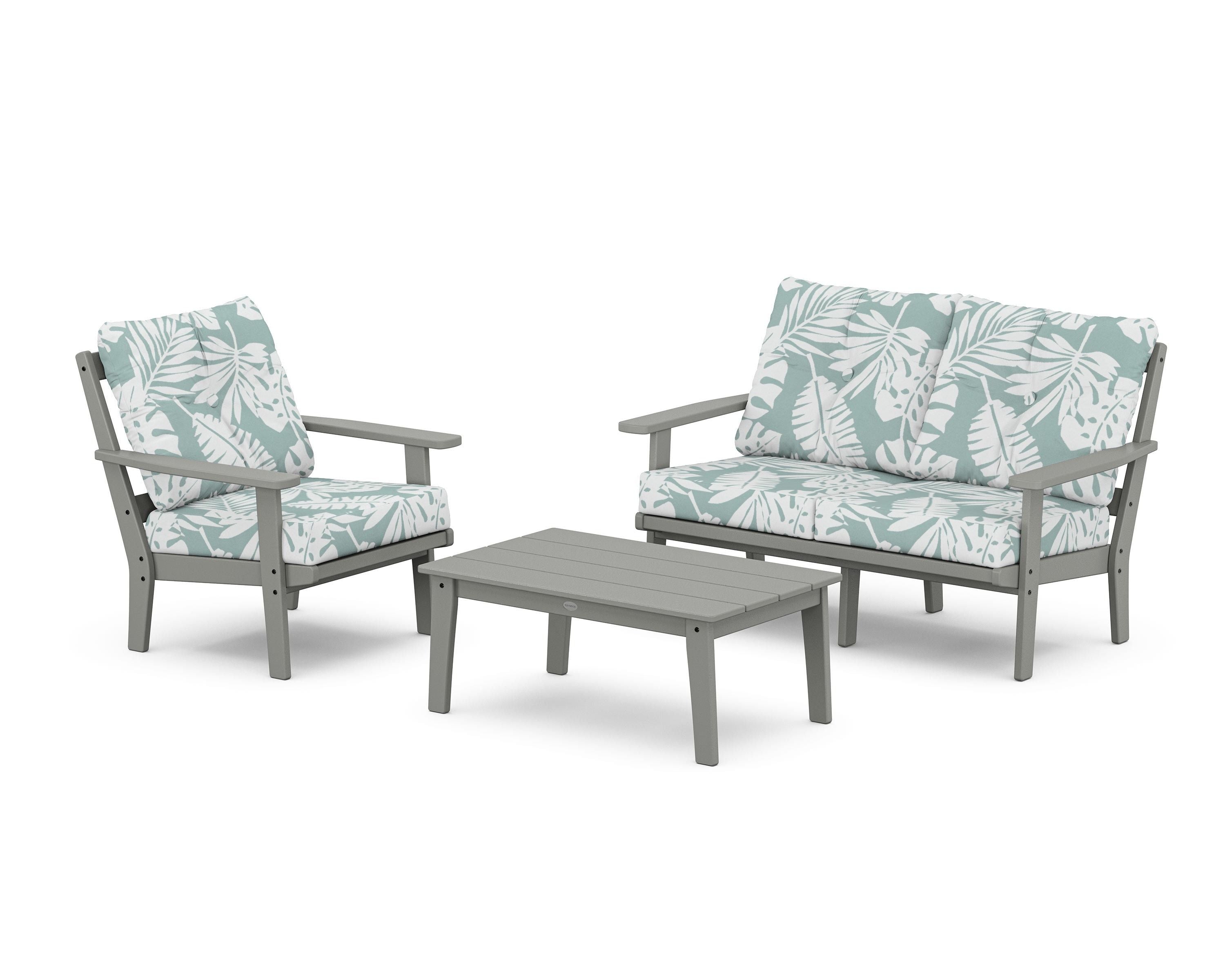 POLYWOOD Oxford 3-Piece Deep Seating Set with Loveseat in Slate Grey / Leaf Glacier Spa
