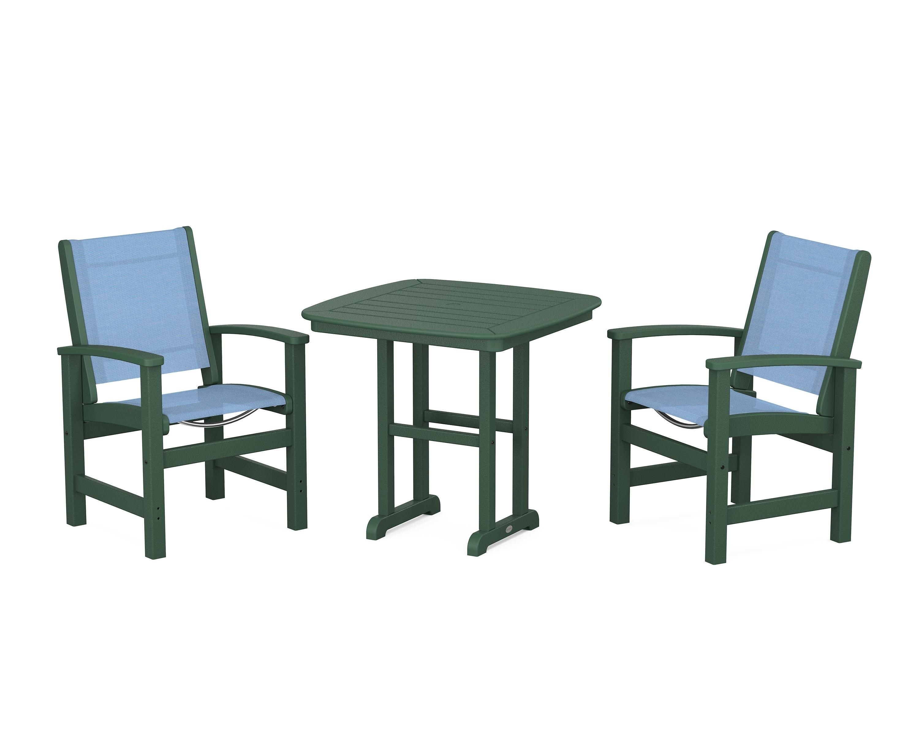 POLYWOOD Coastal 3-Piece Dining Set in Green / Poolside Sling