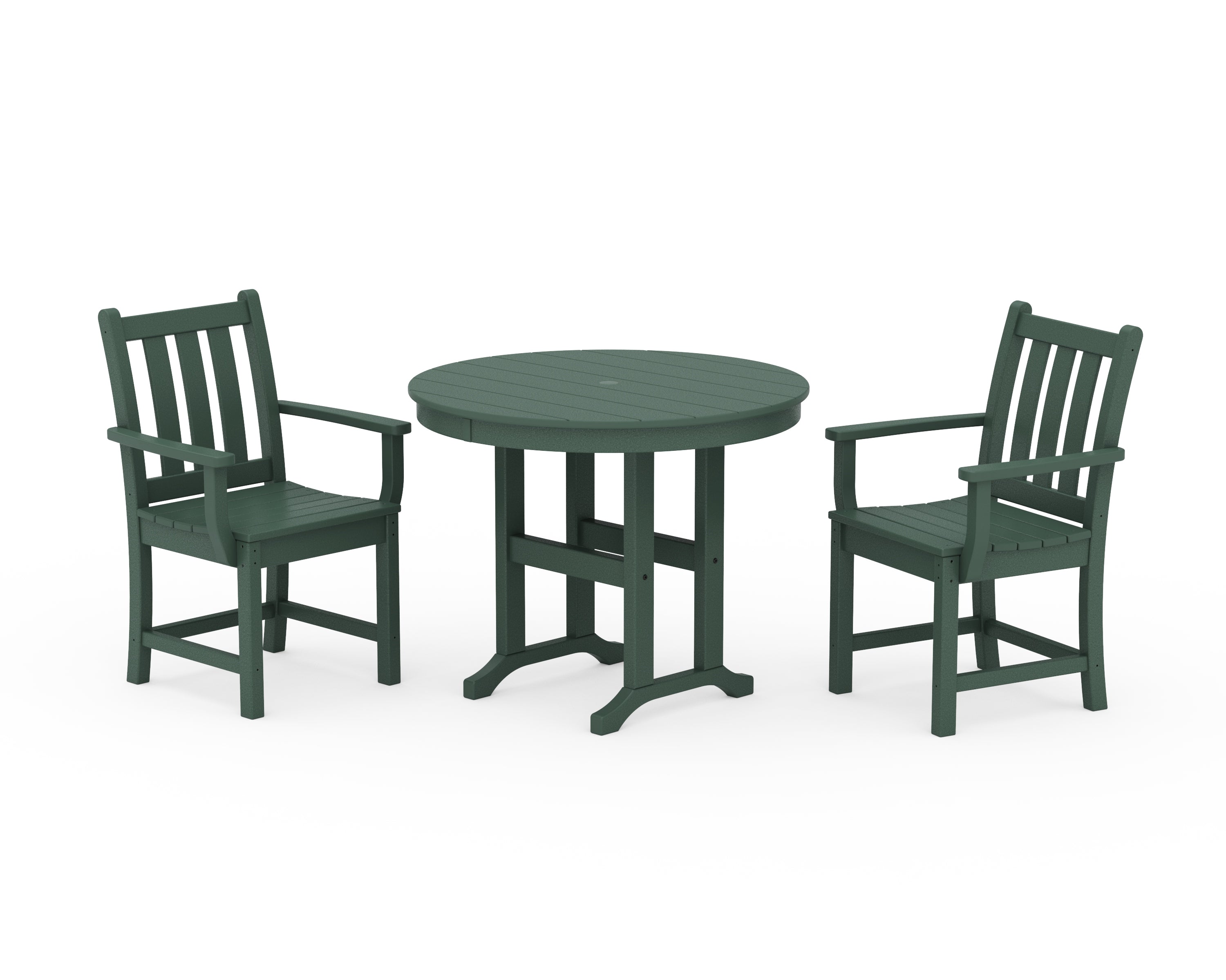 POLYWOOD Traditional Garden 3-Piece Round Dining Set in Green