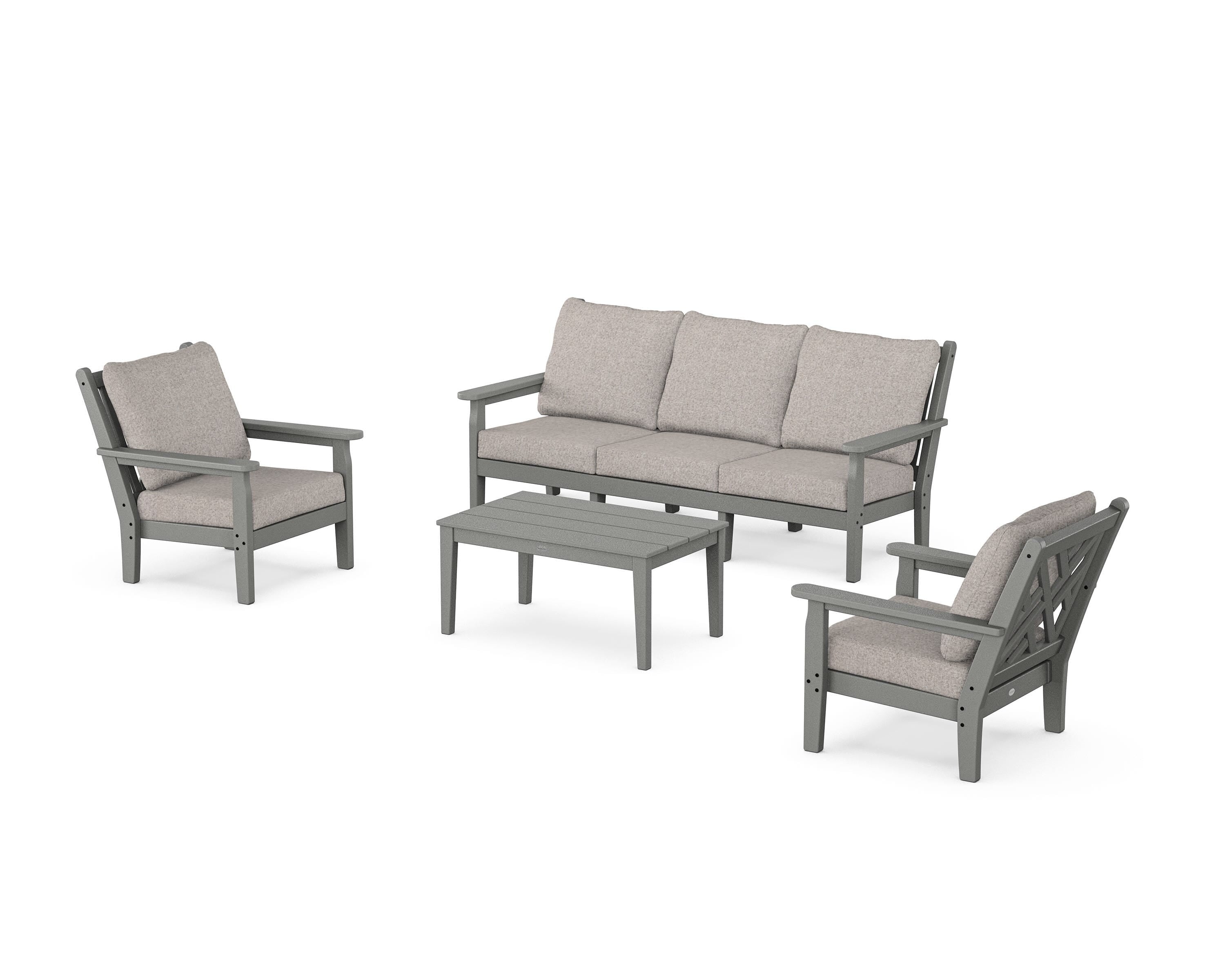 POLYWOOD Chippendale 4-Piece Deep Seating Set with Sofa in Slate Grey / Weathered Tweed