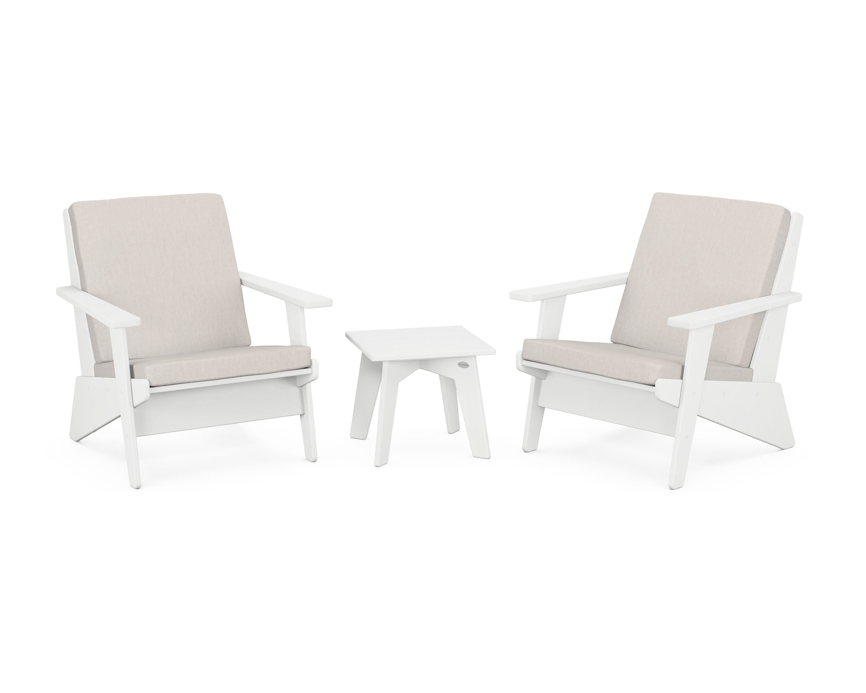 POLYWOOD Riviera Modern Lounge 3-Piece Set in White / Cast Ash