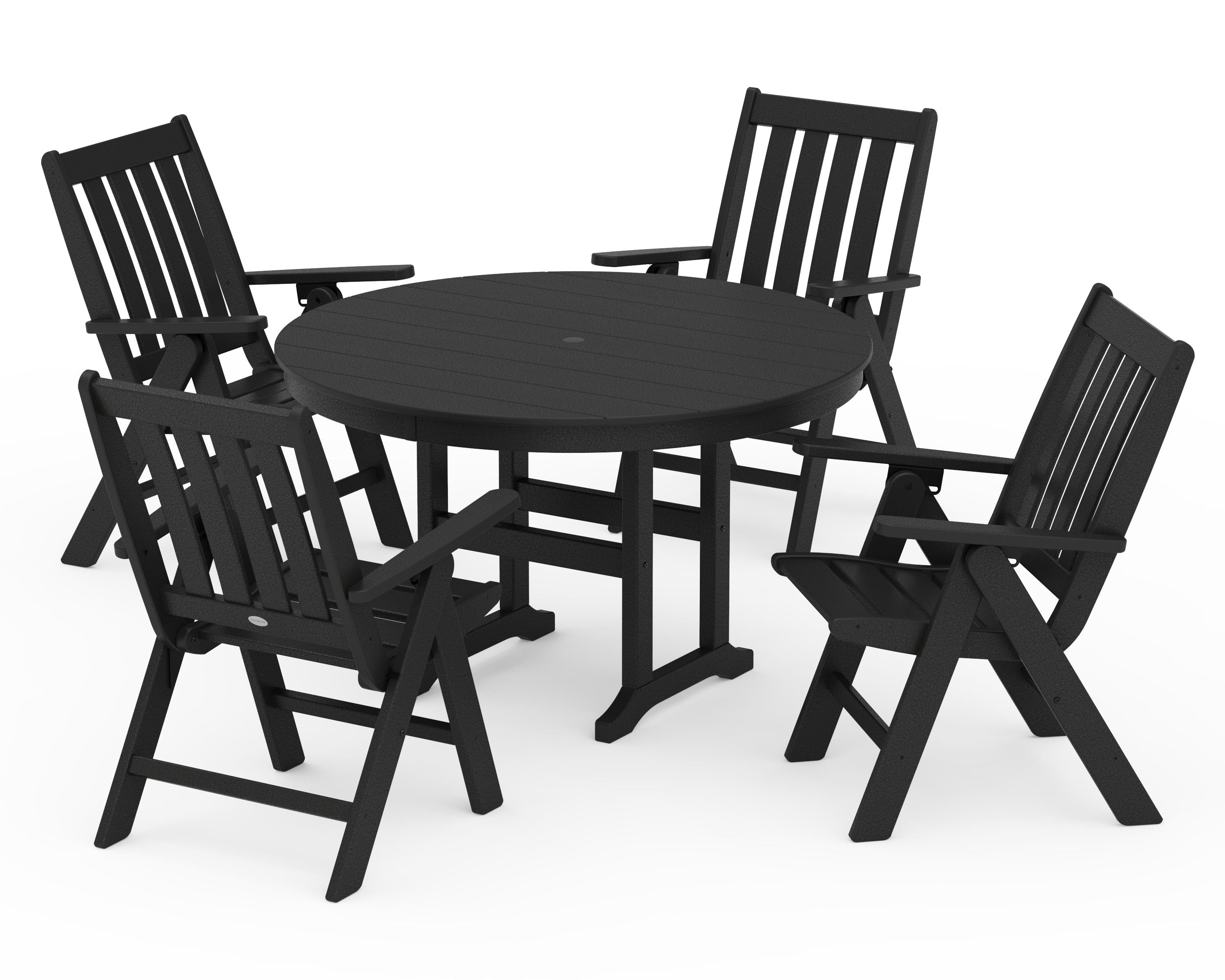 POLYWOOD Vineyard Folding Chair 5-Piece Round Farmhouse Dining Set in Black