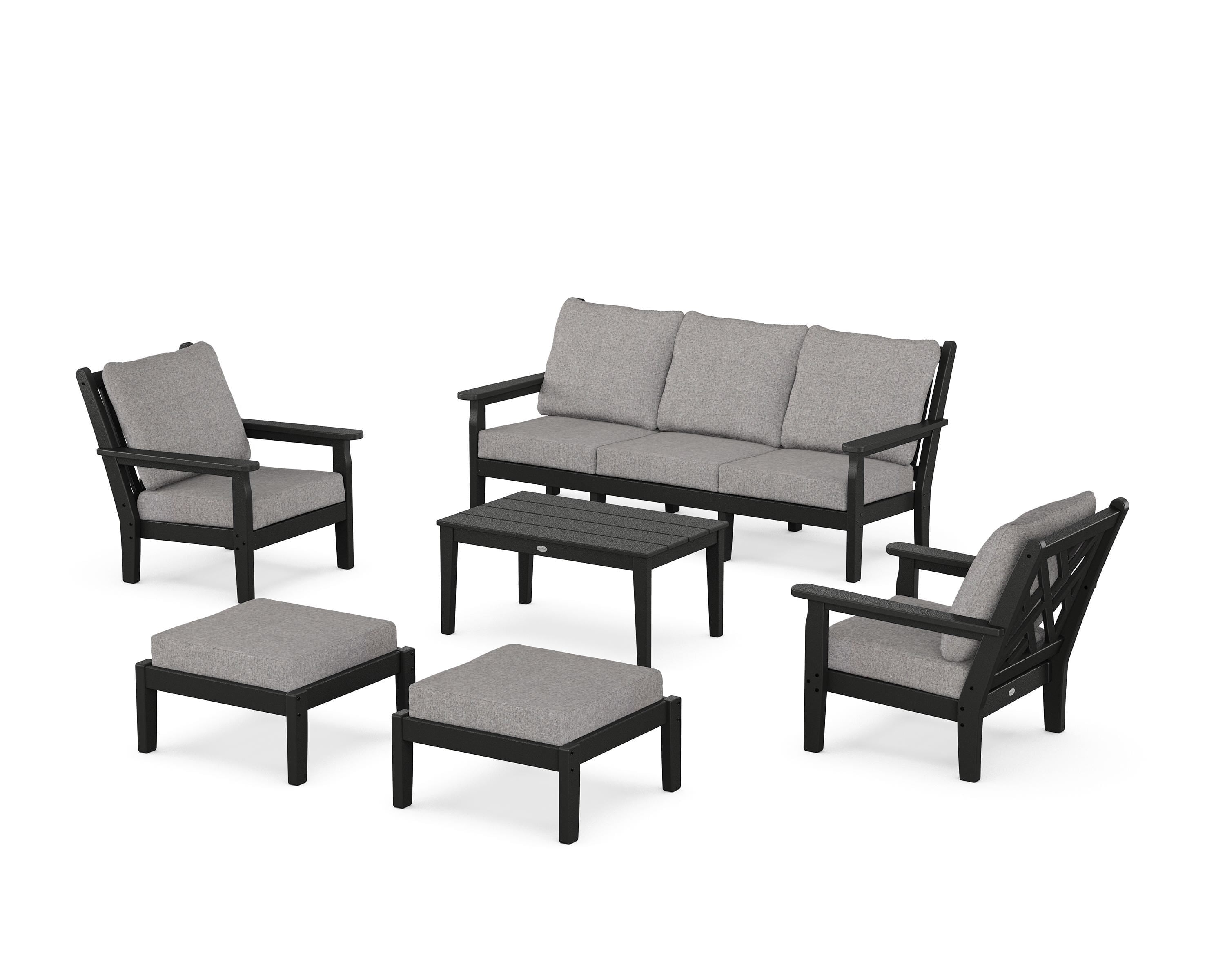 POLYWOOD Chippendale 6-Piece Lounge Sofa Set in Black / Grey Mist