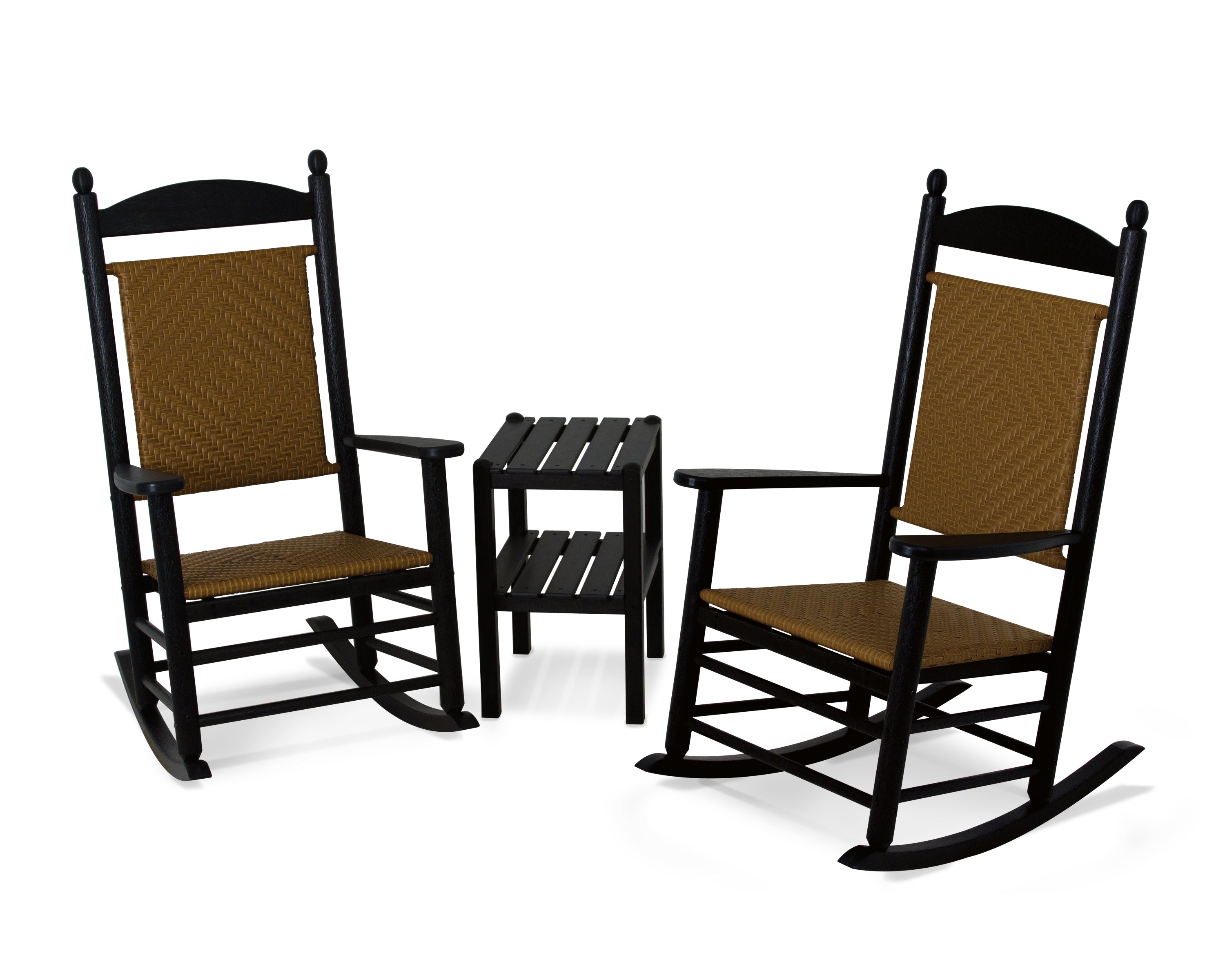 POLYWOOD® Jefferson 3-Piece Woven Rocker Set in Black / Tigerwood