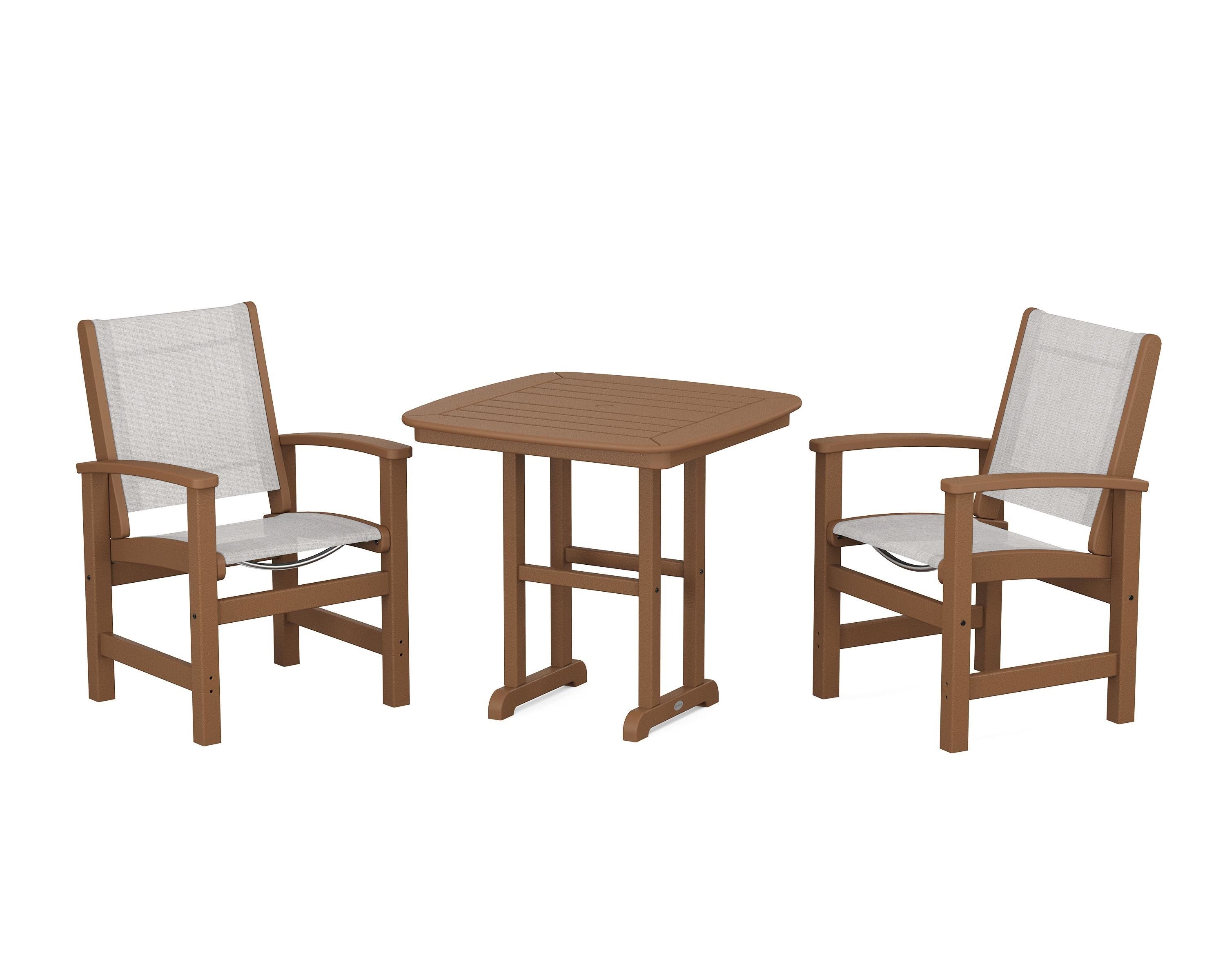 POLYWOOD Coastal 3-Piece Dining Set in Teak / Parchment Sling