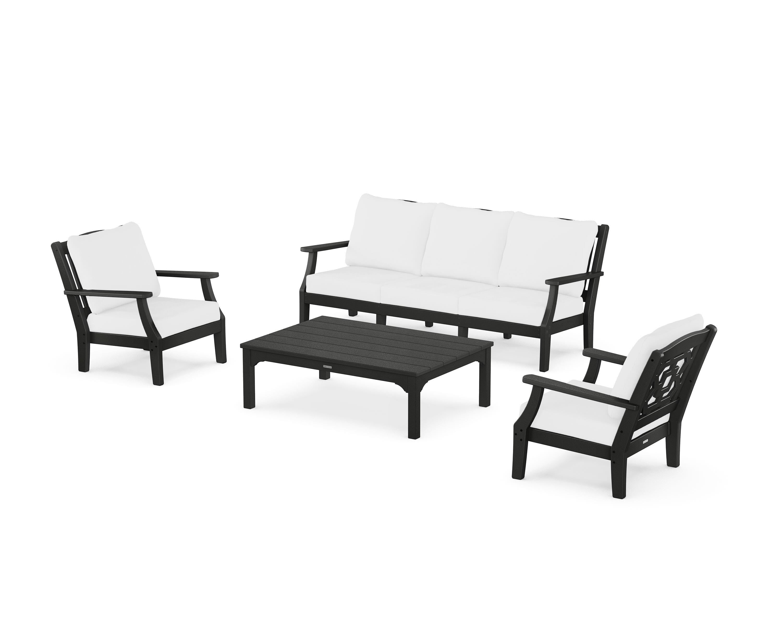 Martha Stewart by POLYWOOD Chinoiserie 4-Piece Deep Seating Set with Sofa in Black / Natural