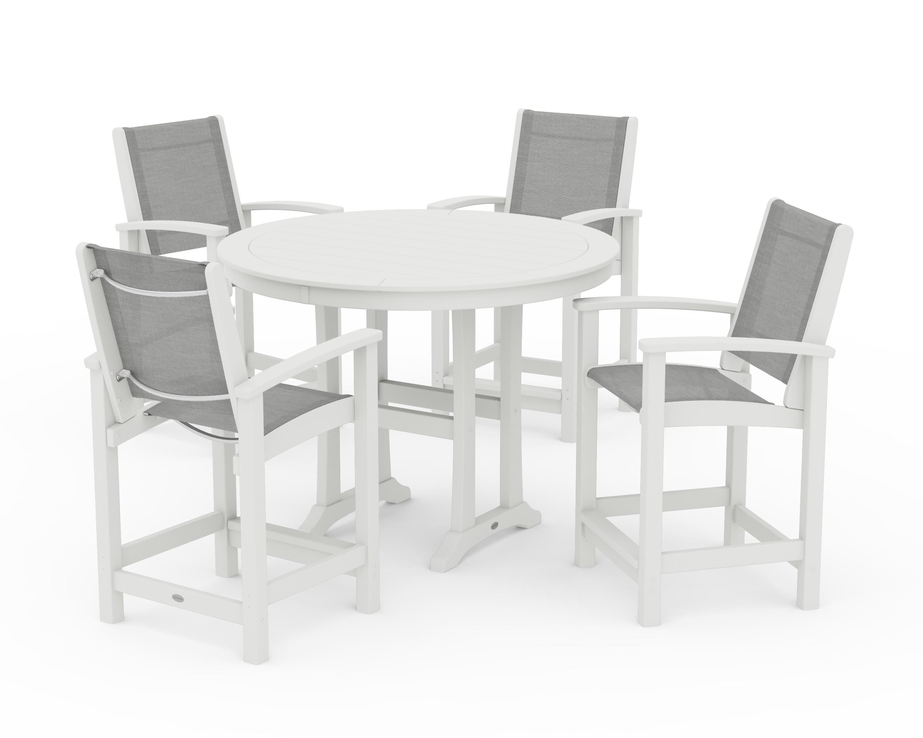 POLYWOOD Coastal 5-Piece Counter Set in Vintage White / Metallic Sling