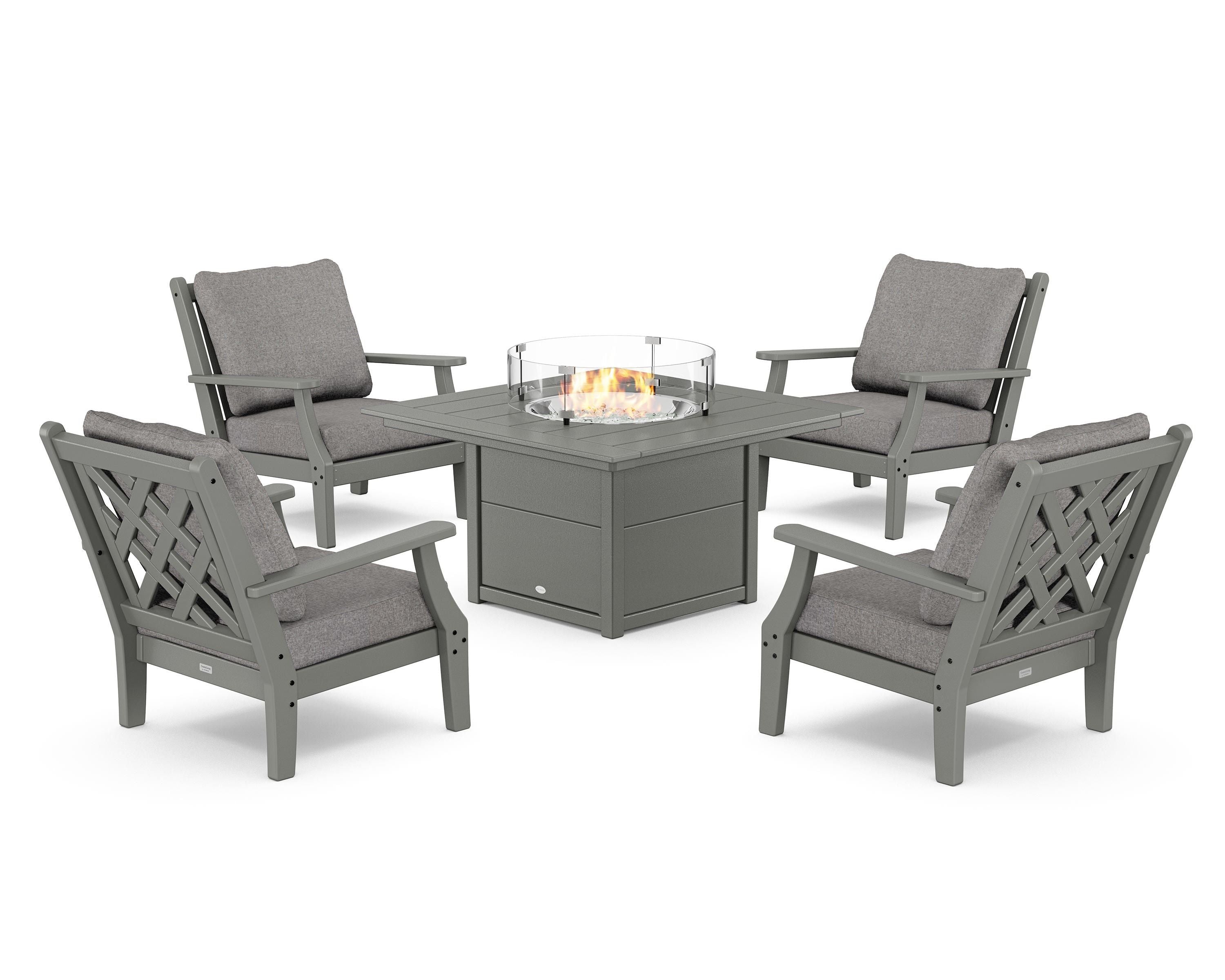 Country Living Wovendale 5-Piece Deep Seating Set with Fire Pit Table in Slate Grey / Grey Mist