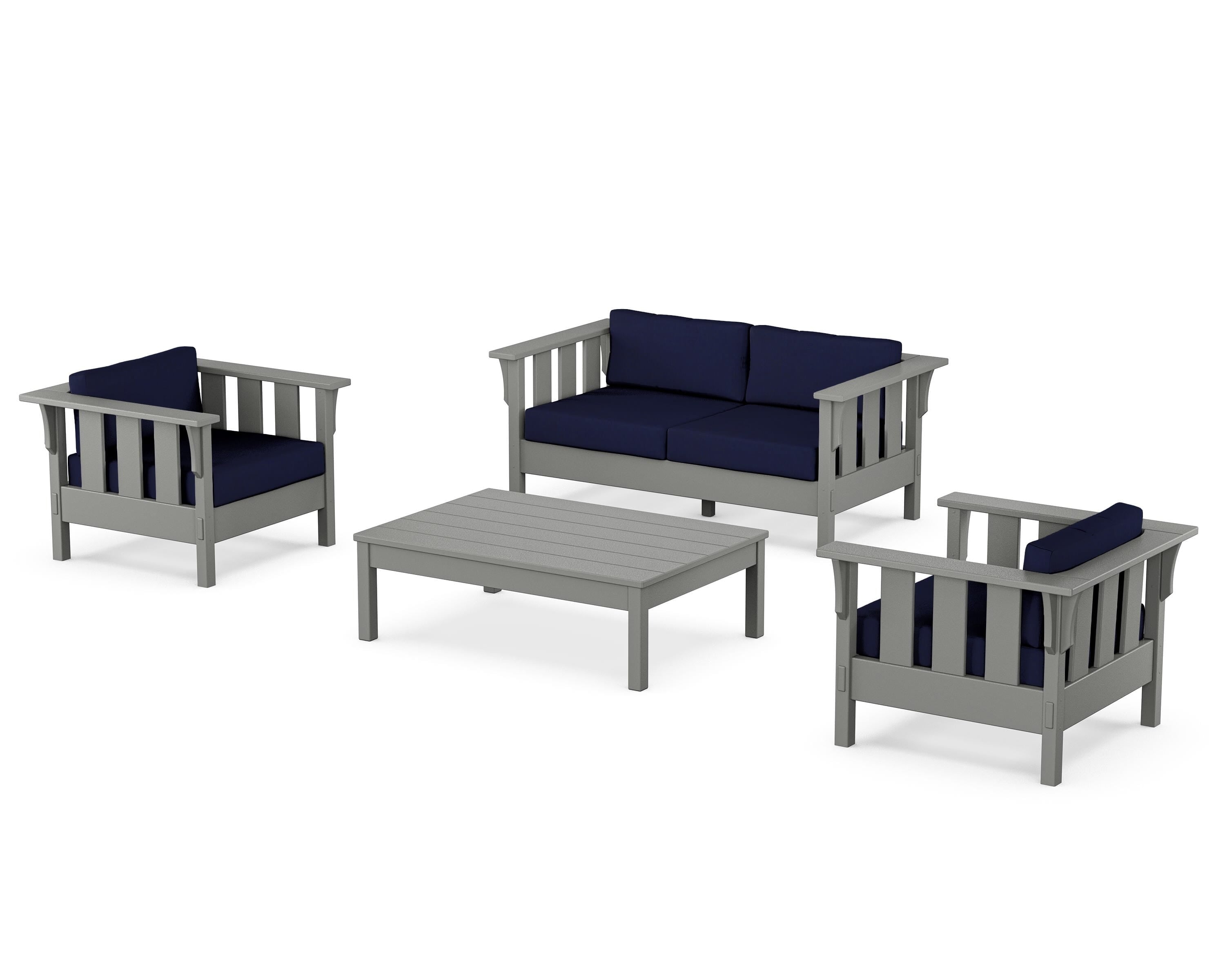 Martha Stewart by POLYWOOD Acadia 4-Piece Deep Seating Set with Loveseat in Slate Grey / Navy