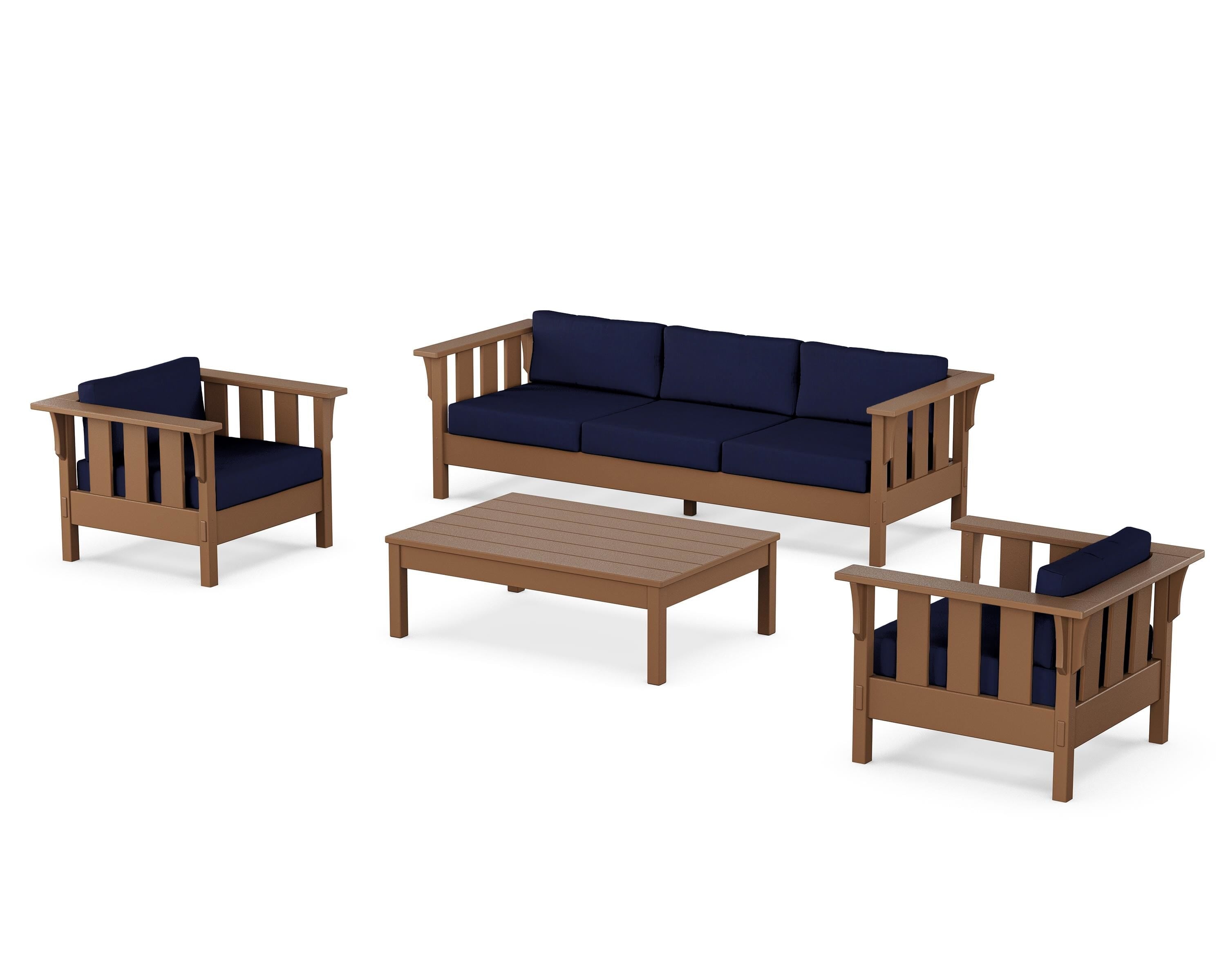 Martha Stewart by POLYWOOD Acadia 4-Piece Deep Seating Set with Sofa in Teak / Navy