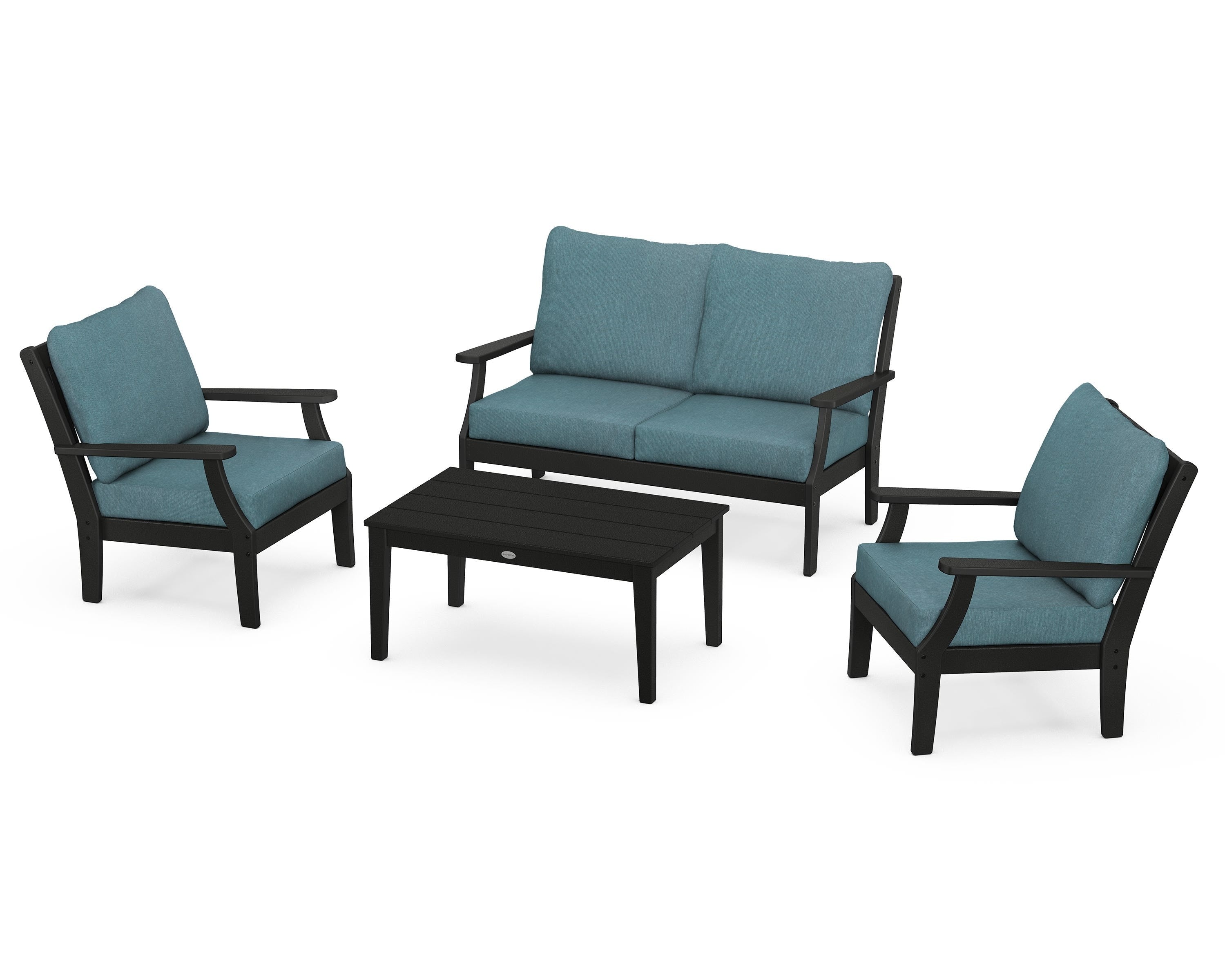 POLYWOOD Braxton 4-Piece Deep Seating Chair Set in Black / Ocean Teal