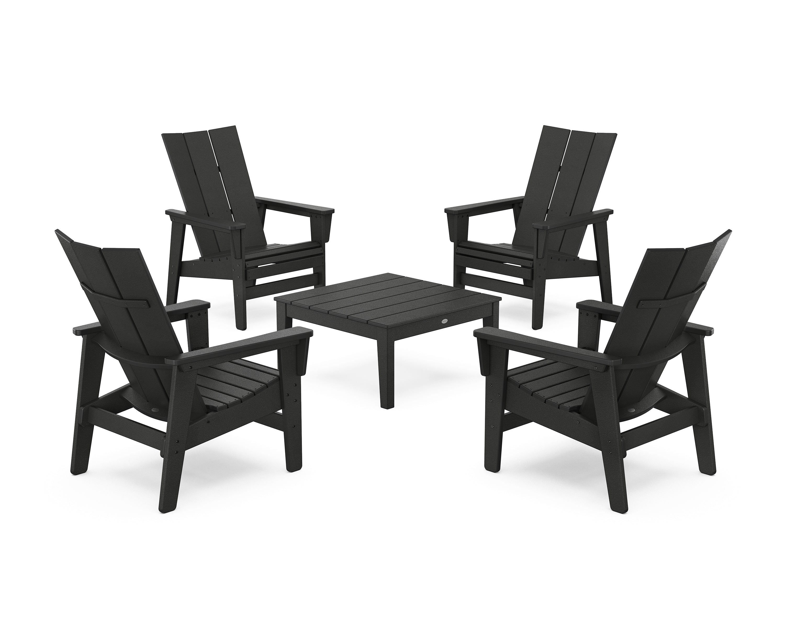 POLYWOOD® 5-Piece Modern Grand Upright Adirondack Chair Conversation Group in Black