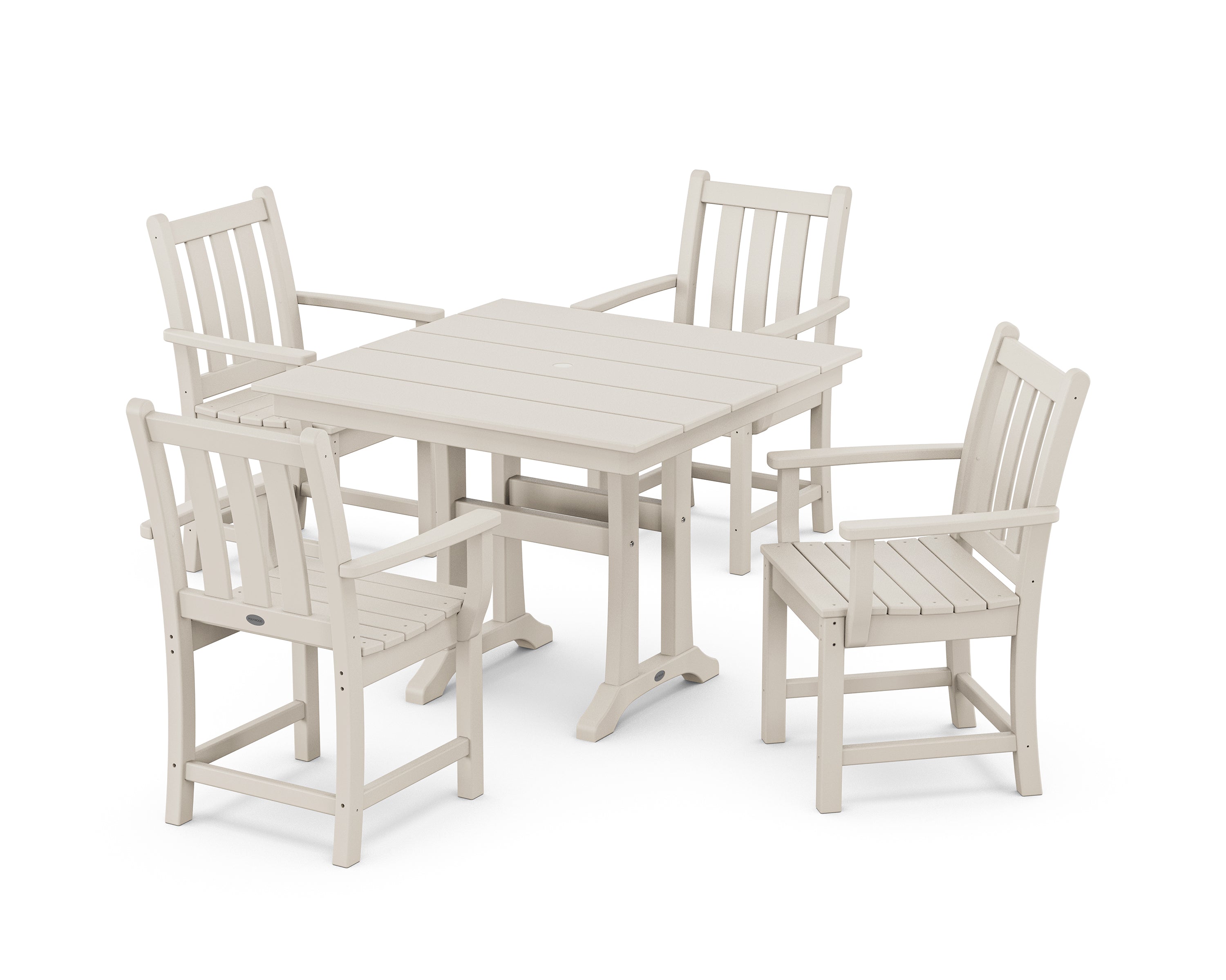 POLYWOOD® Traditional Garden 5-Piece Farmhouse Dining Set With Trestle Legs in Sand