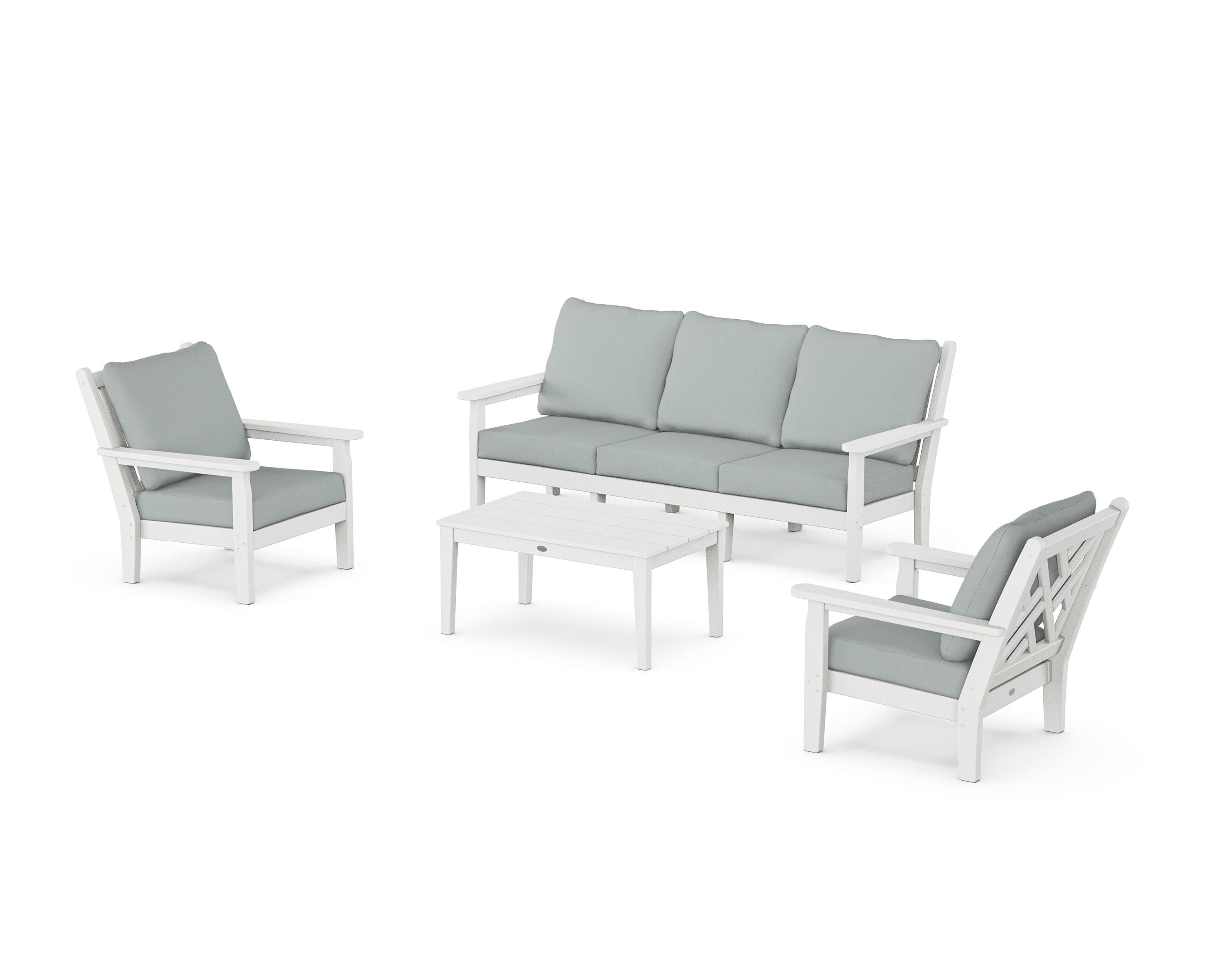 POLYWOOD Chippendale 4-Piece Deep Seating Set with Sofa in White / Spa