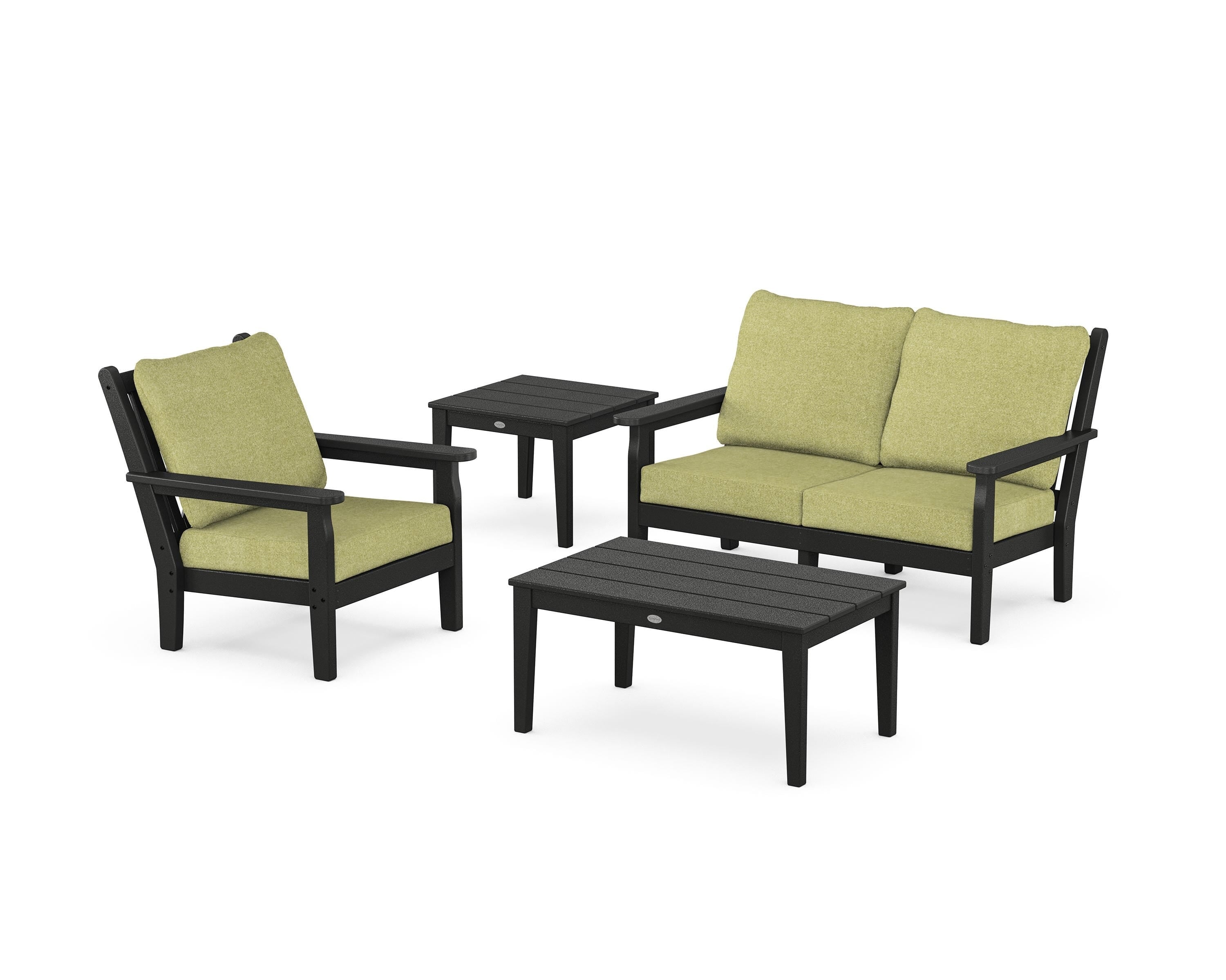 POLYWOOD Chippendale 4-Piece Deep Seating Set in Black / Chartreuse Boucle