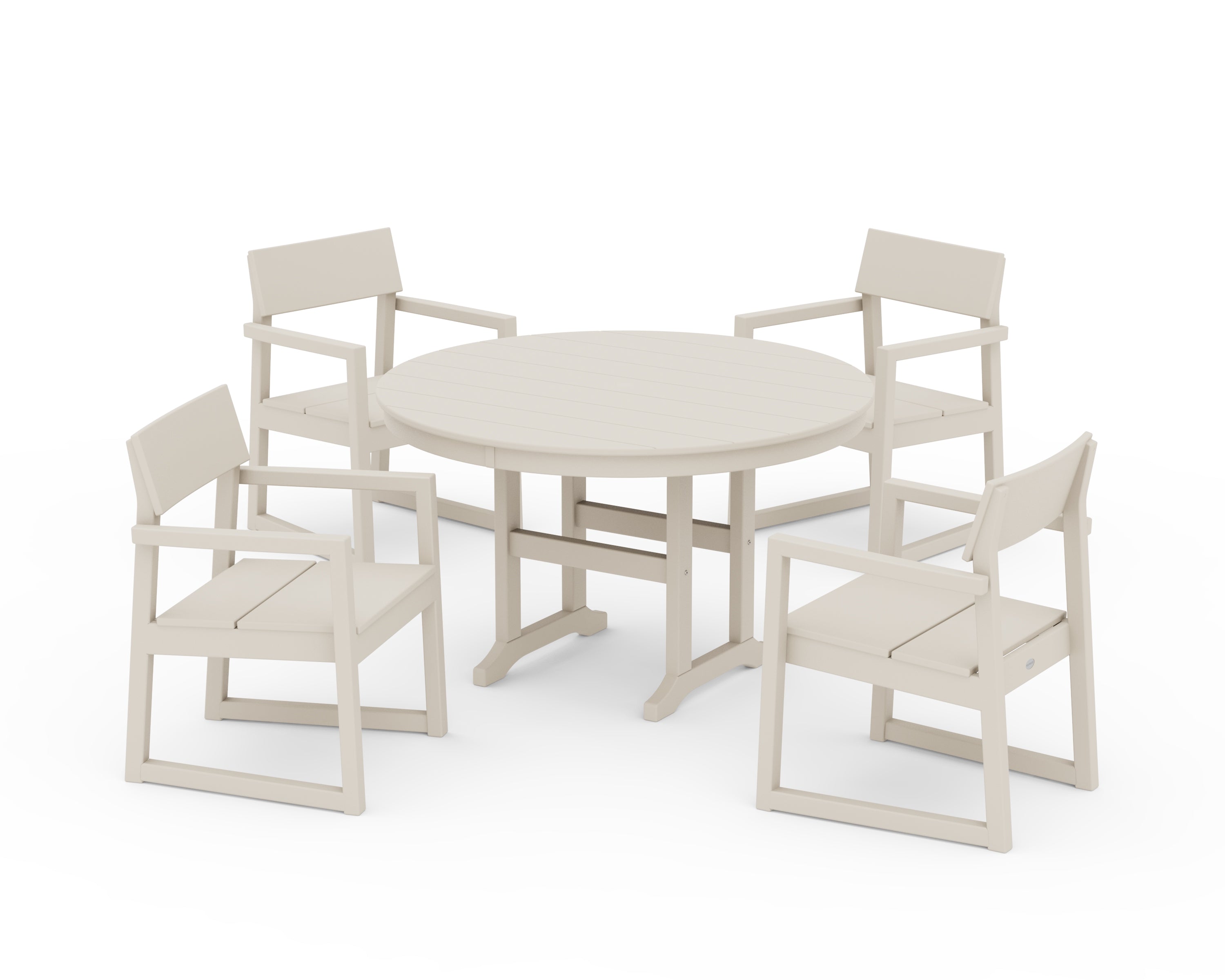 POLYWOOD EDGE 5-Piece Round Farmhouse Dining Set in Sand
