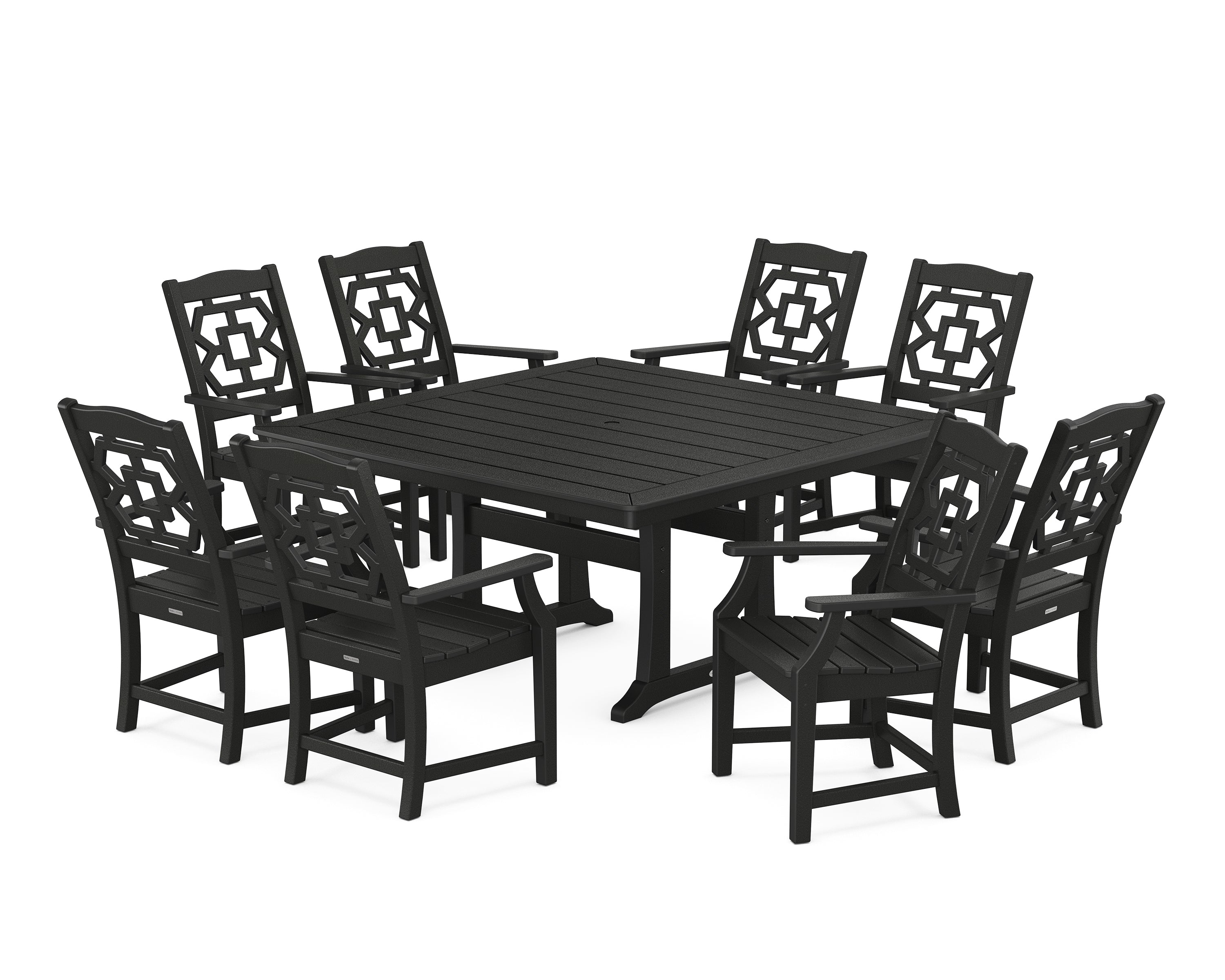 Martha Stewart by POLYWOOD® Chinoiserie 9-Piece Square Dining Set with Trestle Legs in Black