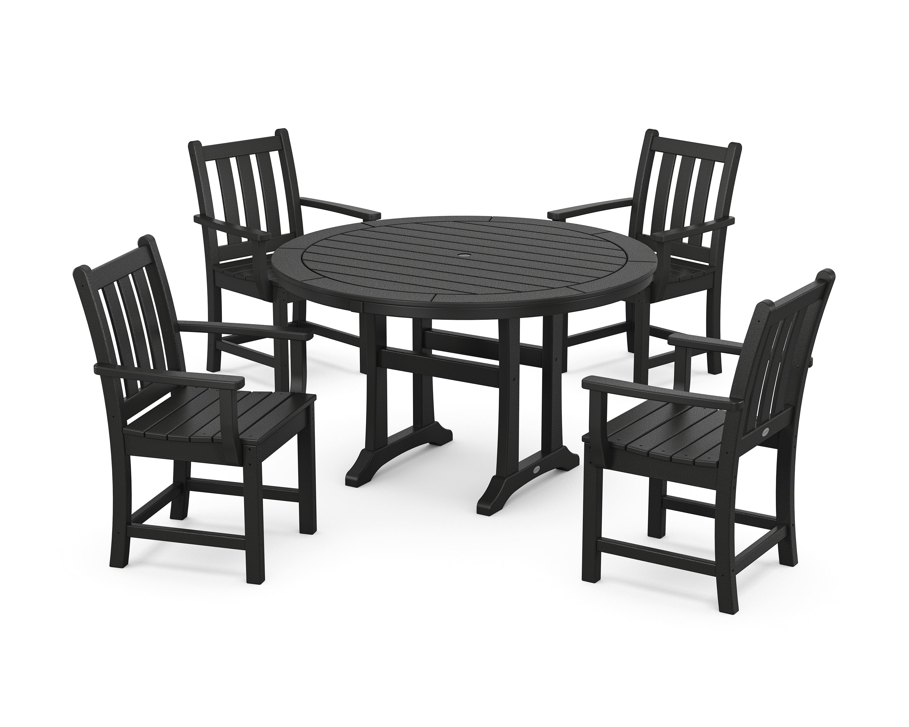 POLYWOOD® Traditional Garden 5-Piece Round Dining Set with Trestle Legs in Black