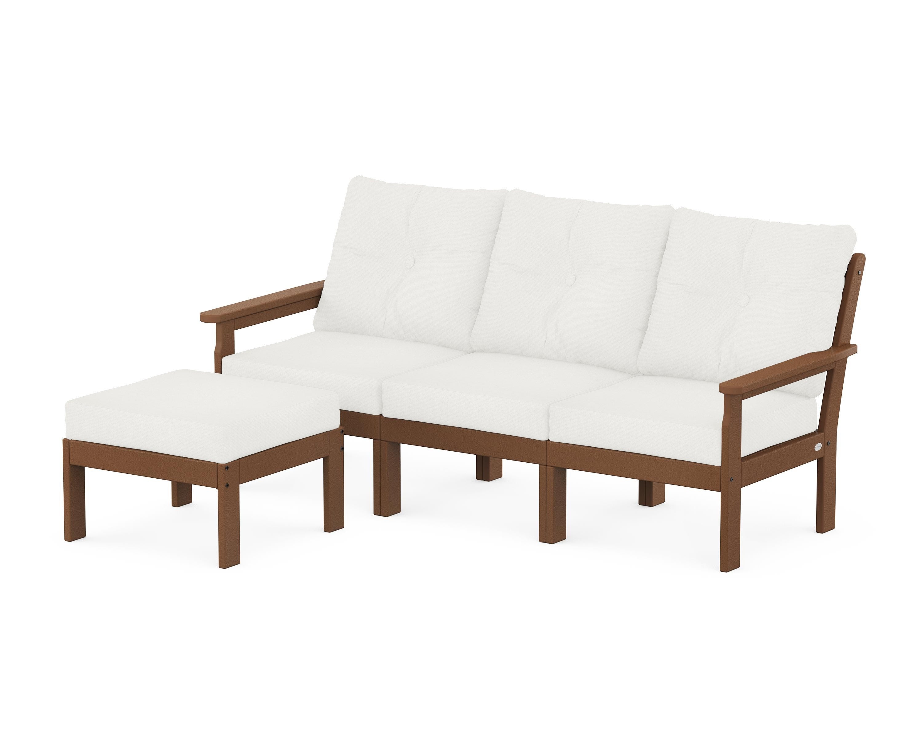 POLYWOOD Vineyard 4-Piece Sectional with Ottoman in Teak / Natural Linen