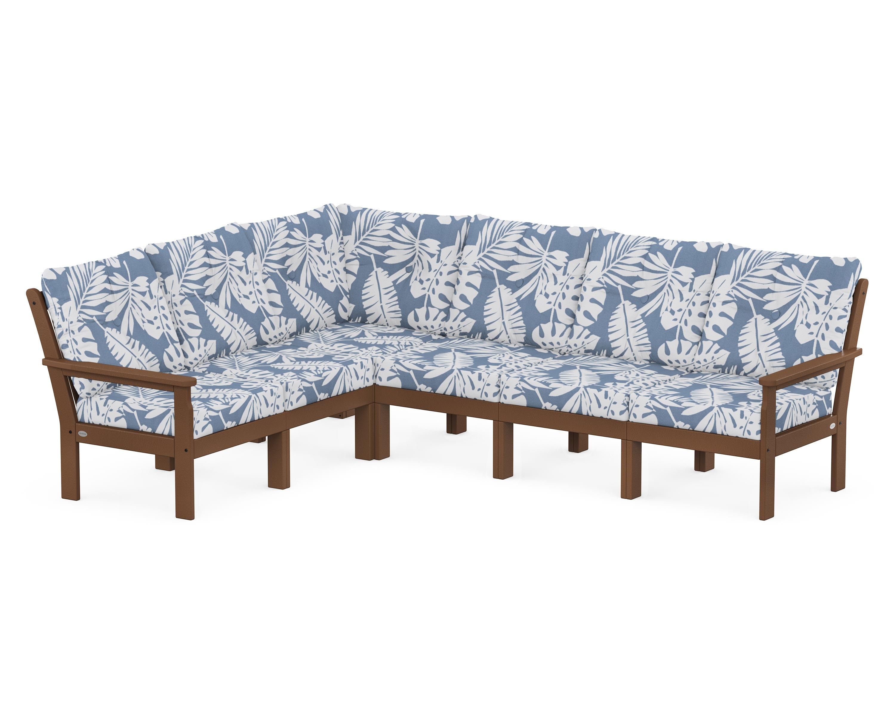 POLYWOOD Vineyard 6-Piece Sectional in Teak / Leaf Sky Blue