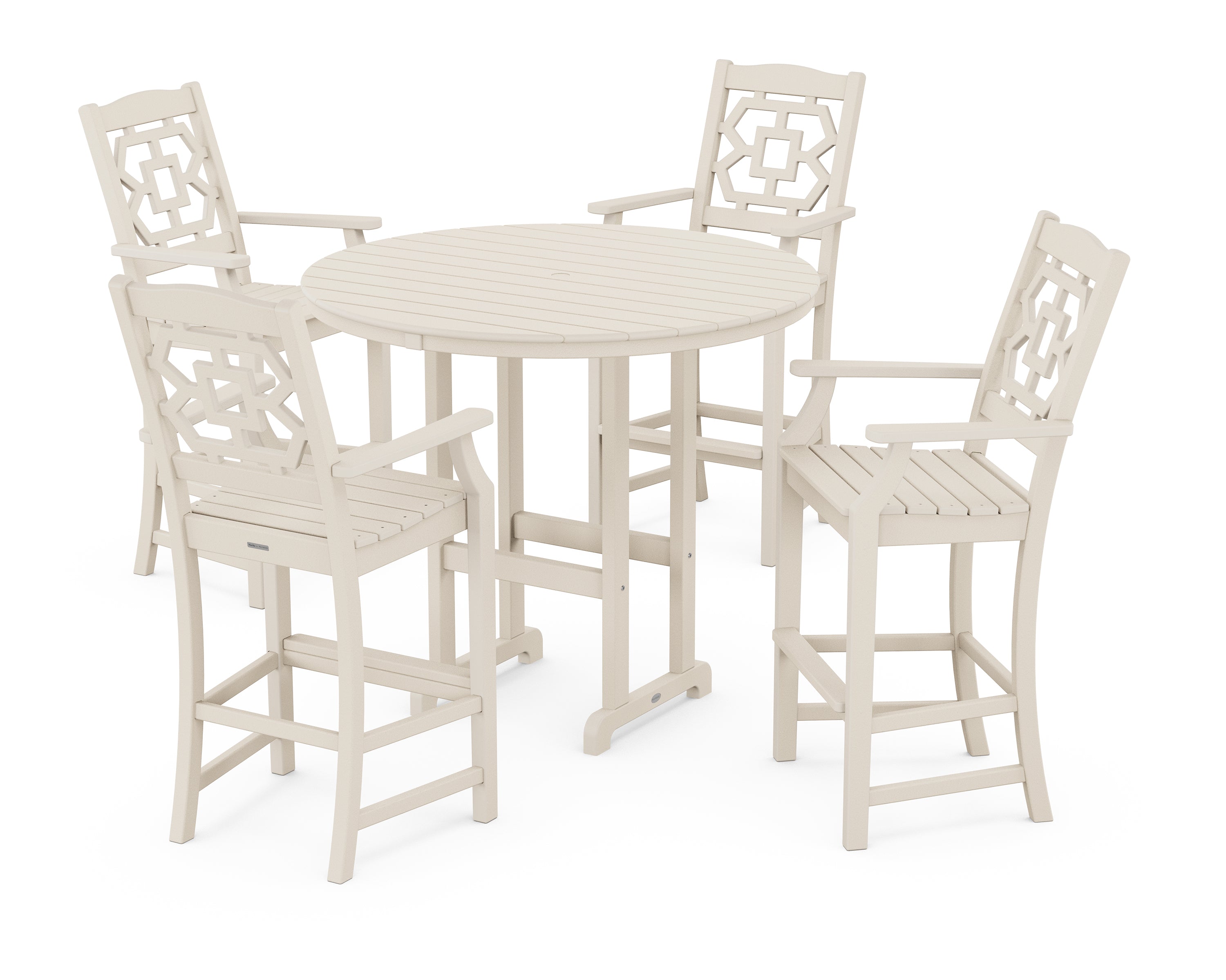 Martha Stewart by POLYWOOD® Chinoiserie 5-Piece Round Farmhouse Bar Set in Sand