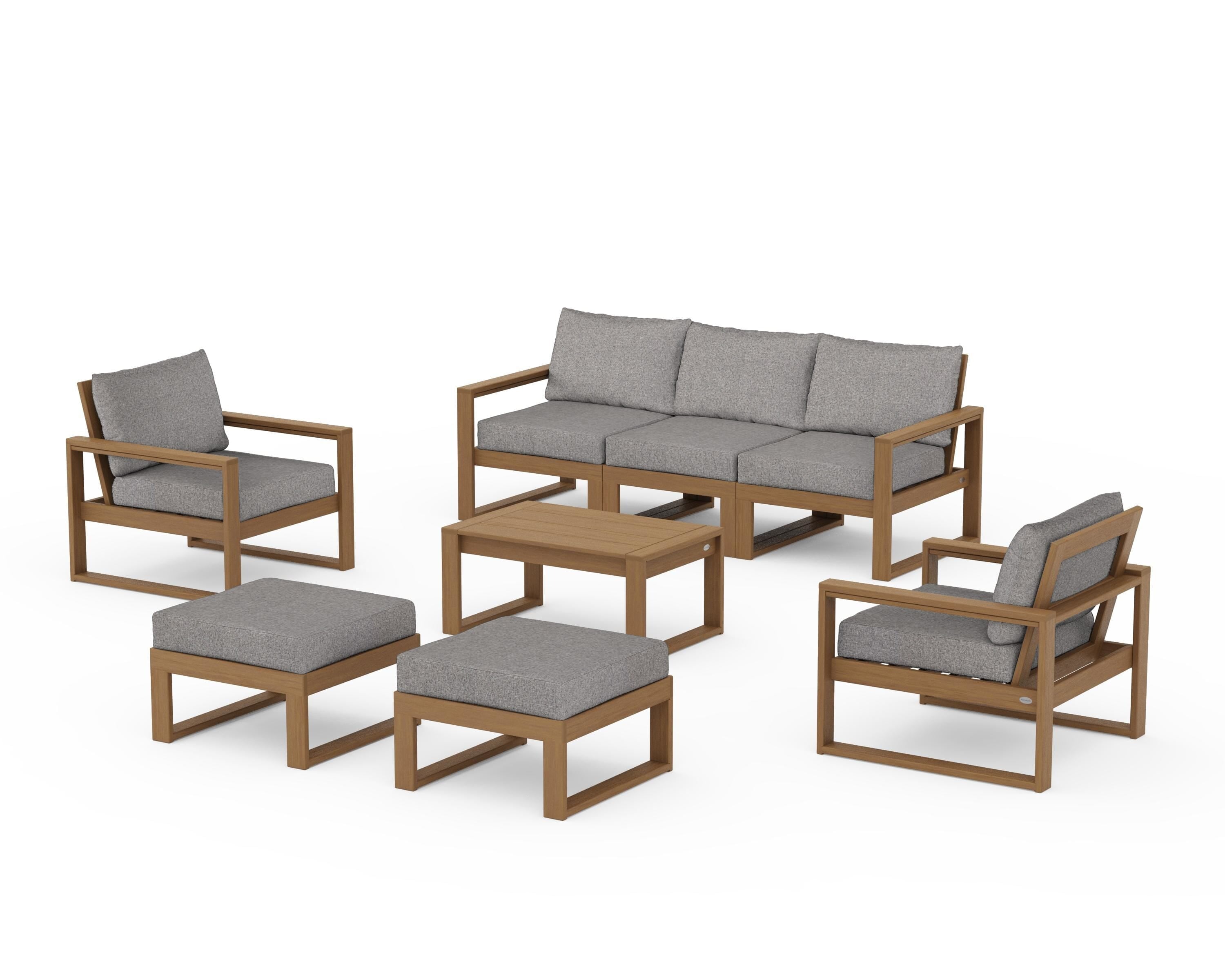 POLYWOOD EDGE Sectional 8-Piece Lounge Sofa Set in Natural / Grey Mist