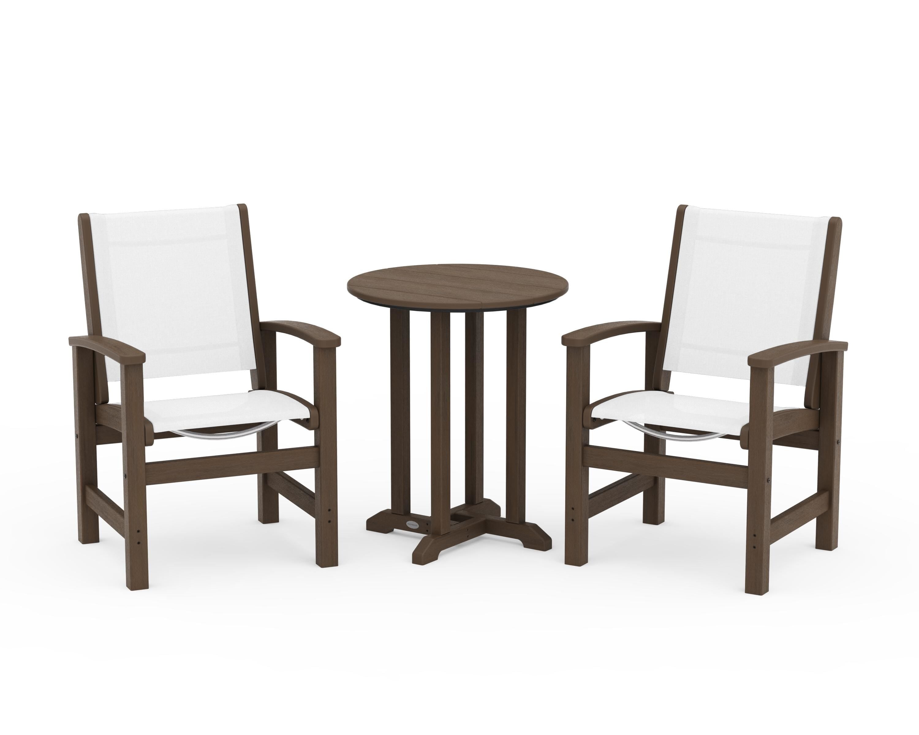 POLYWOOD Coastal 3-Piece Round Bistro Dining Set in Kona / White Sling