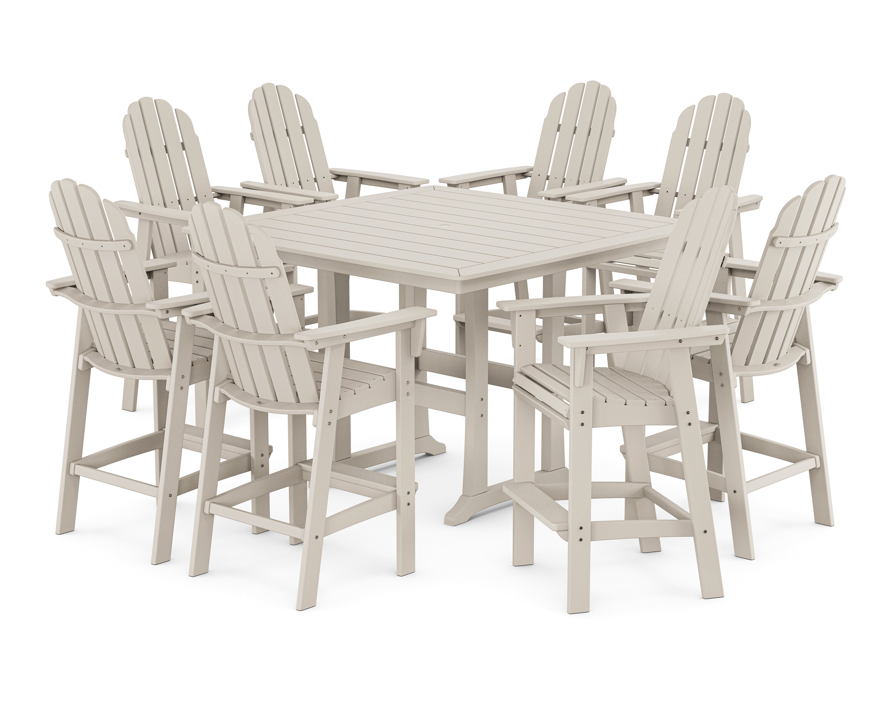 POLYWOOD® Vineyard Curveback Adirondack 9-Piece Trestle Bar Set in Sand