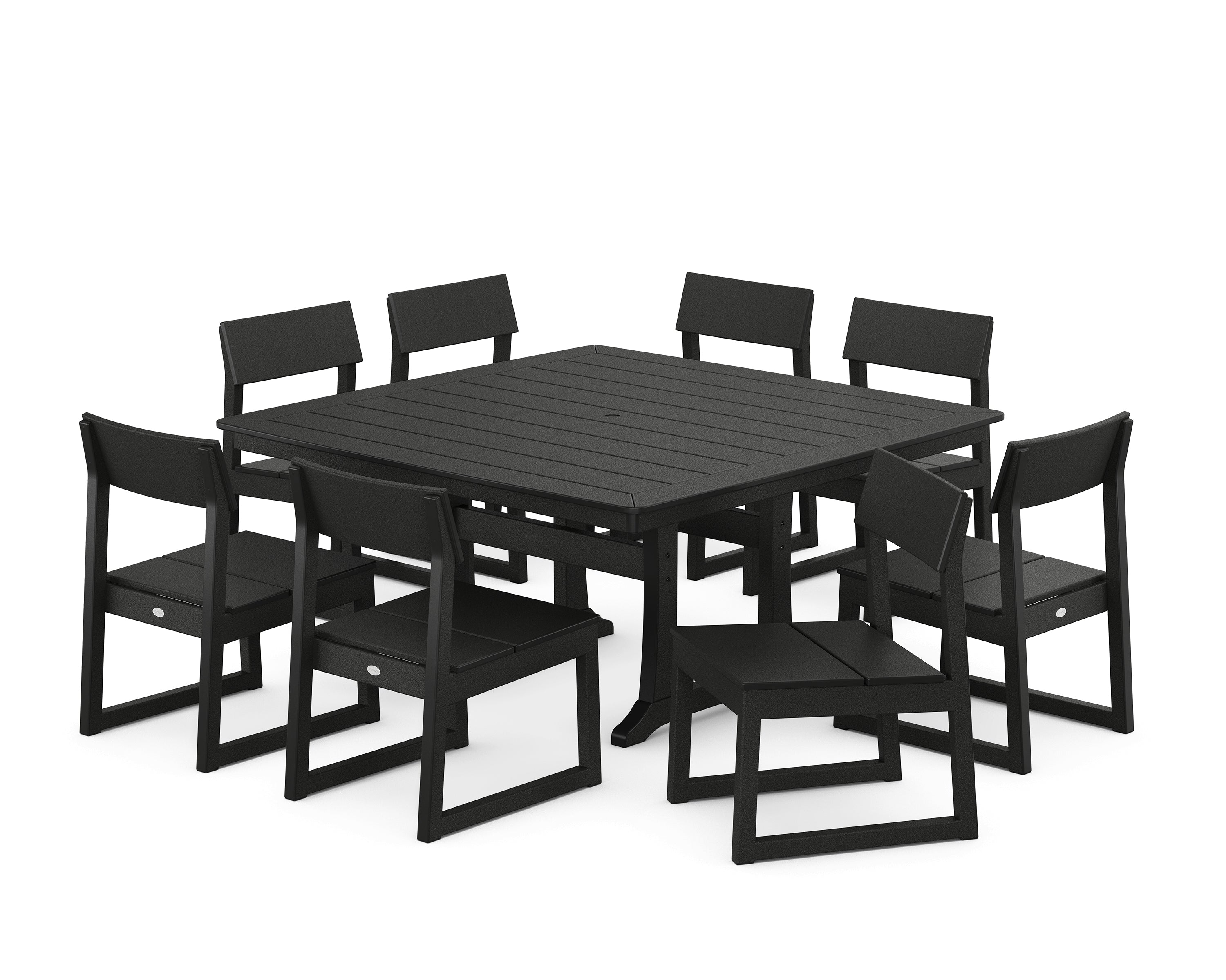 POLYWOOD EDGE Side Chair 9-Piece Dining Set with Trestle Legs in Black