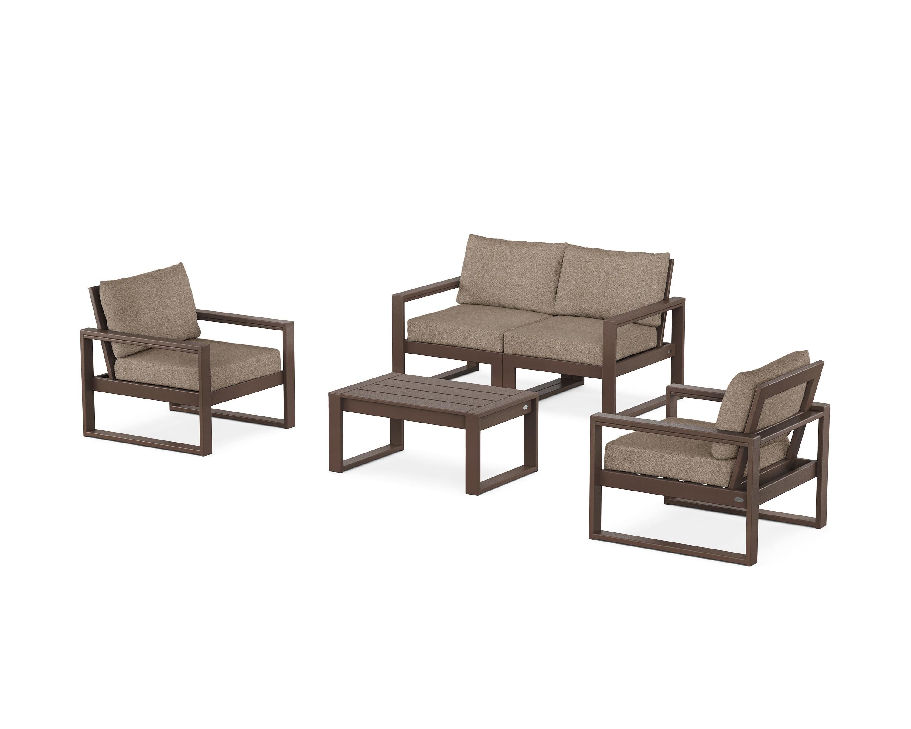 POLYWOOD EDGE Sectional 4-Piece Deep Seating Set with Loveseat in Mahogany / Spiced Burlap