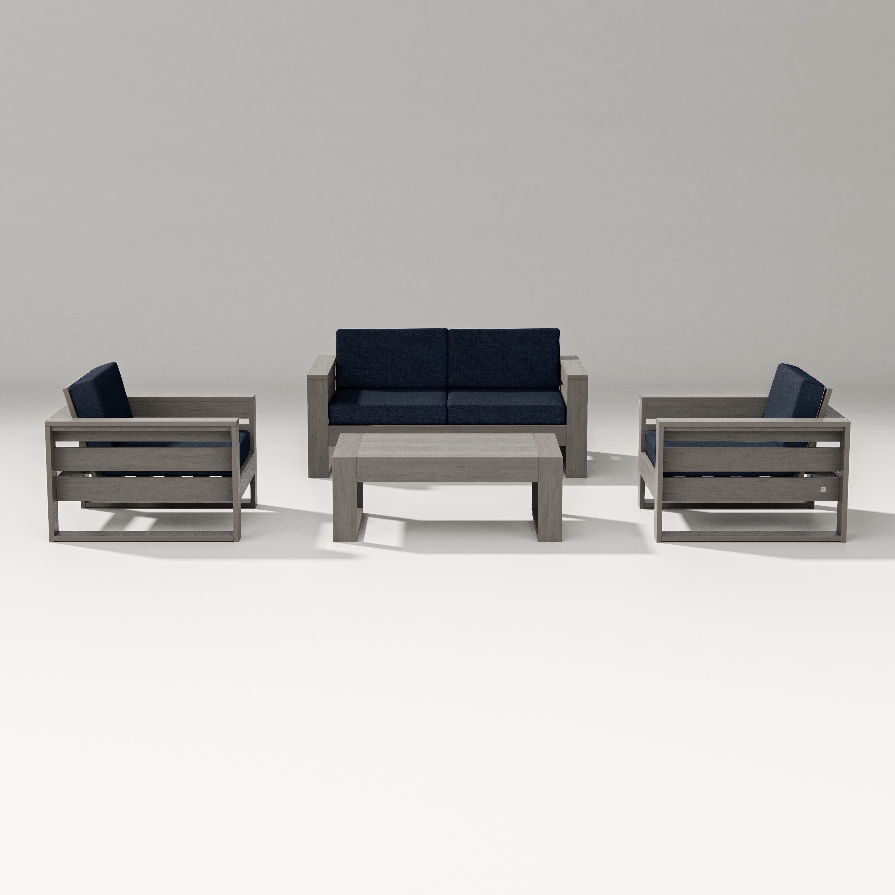 PW Designer Series Latitude 4-Piece Lounge Loveseat Set in Driftwood / Marine Indigo