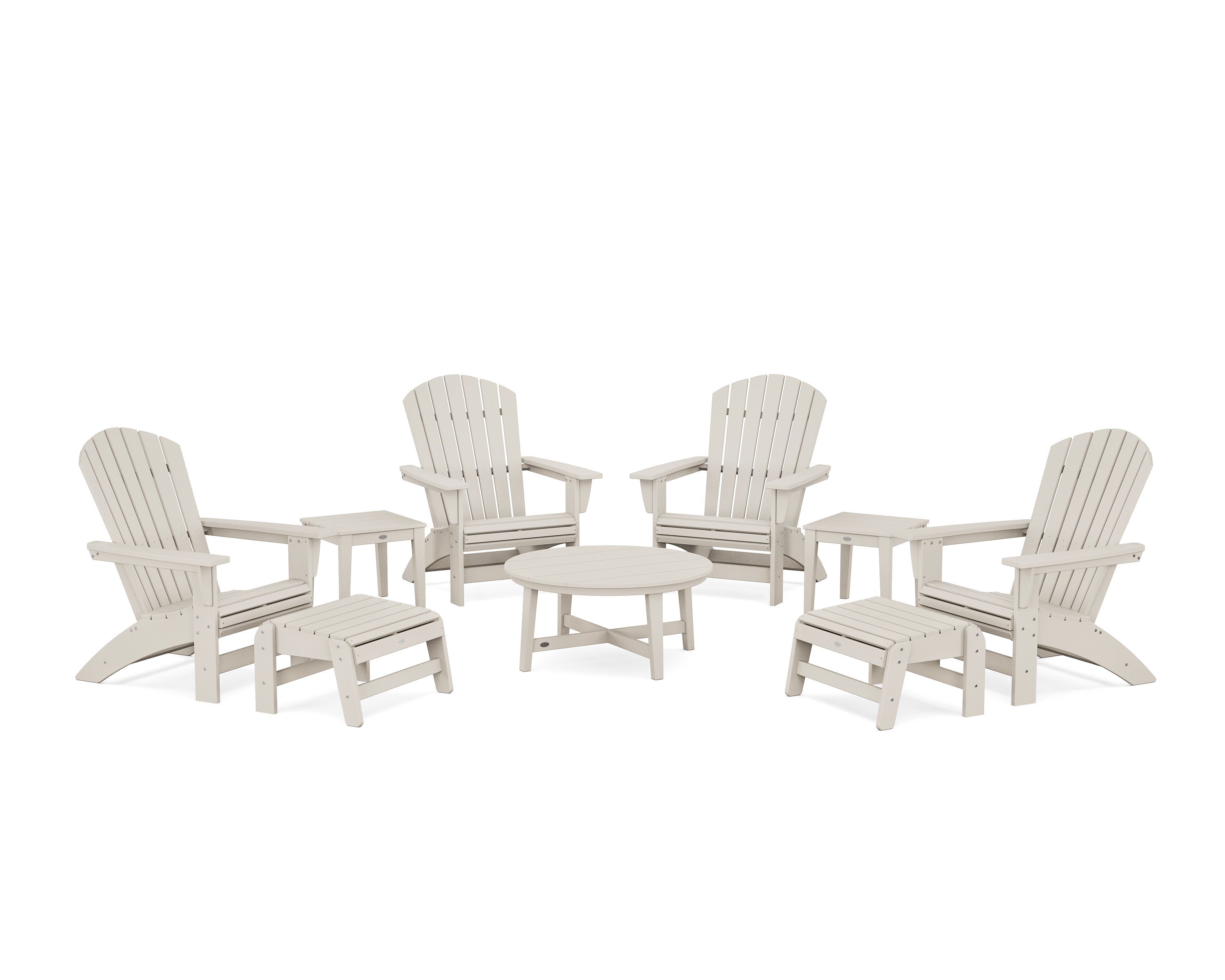 POLYWOOD® Nautical Grand Adirondack 9-Piece Conversation Set in Sand