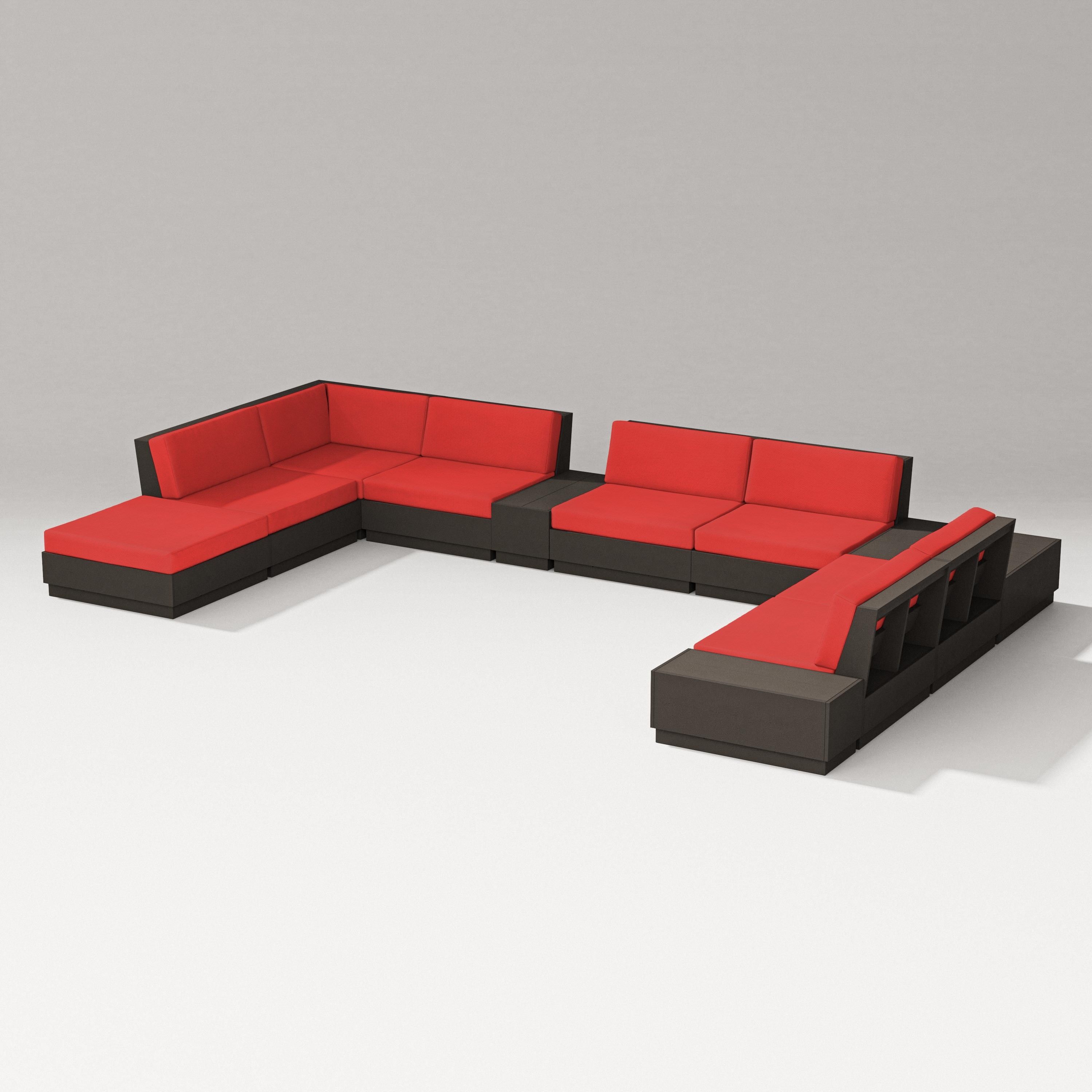 PW Designer Series Elevate 11-Piece Conversation Sectional Set in Vintage Coffee / Crimson Linen