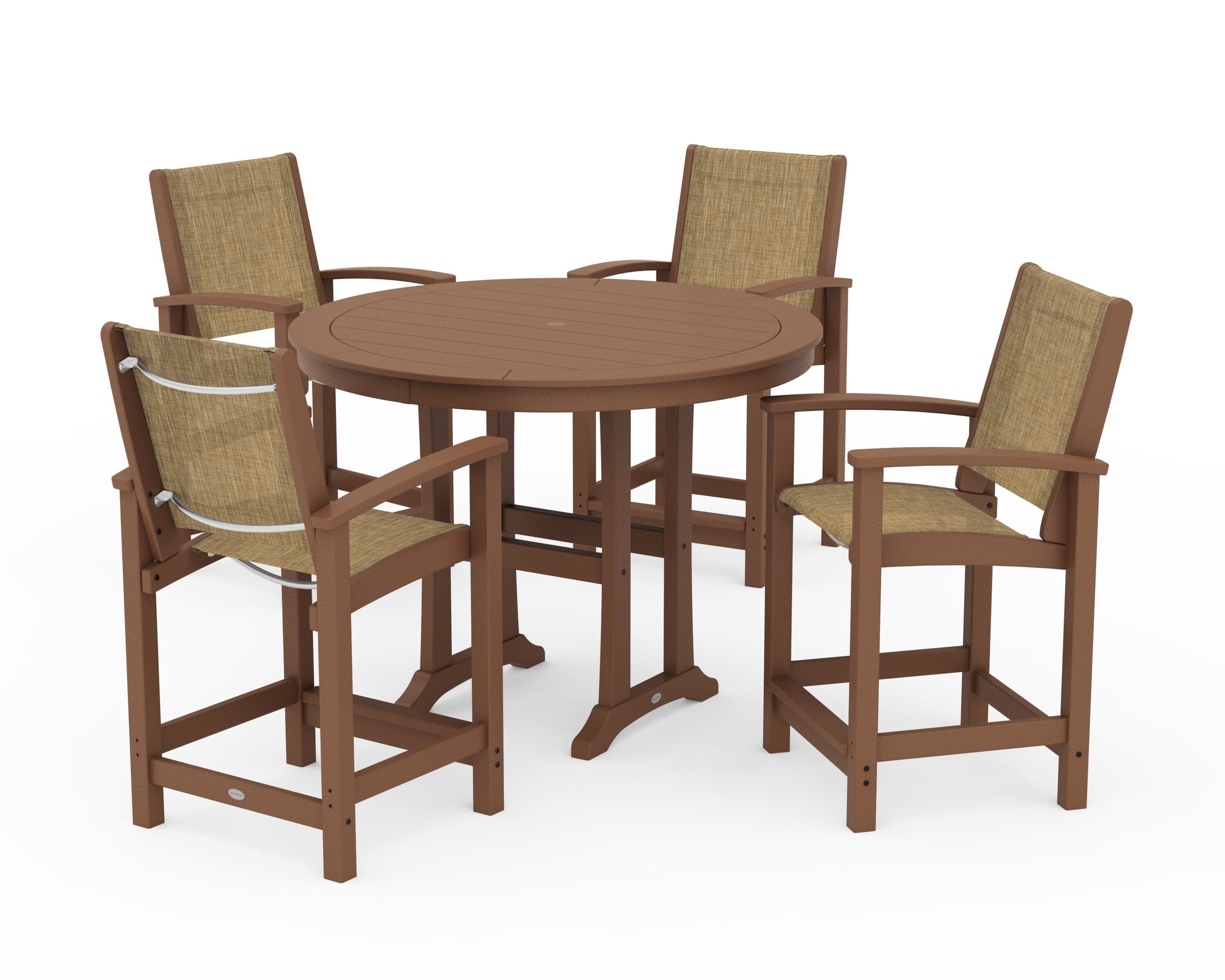 POLYWOOD Coastal 5-Piece Counter Set in Teak / Burlap Sling