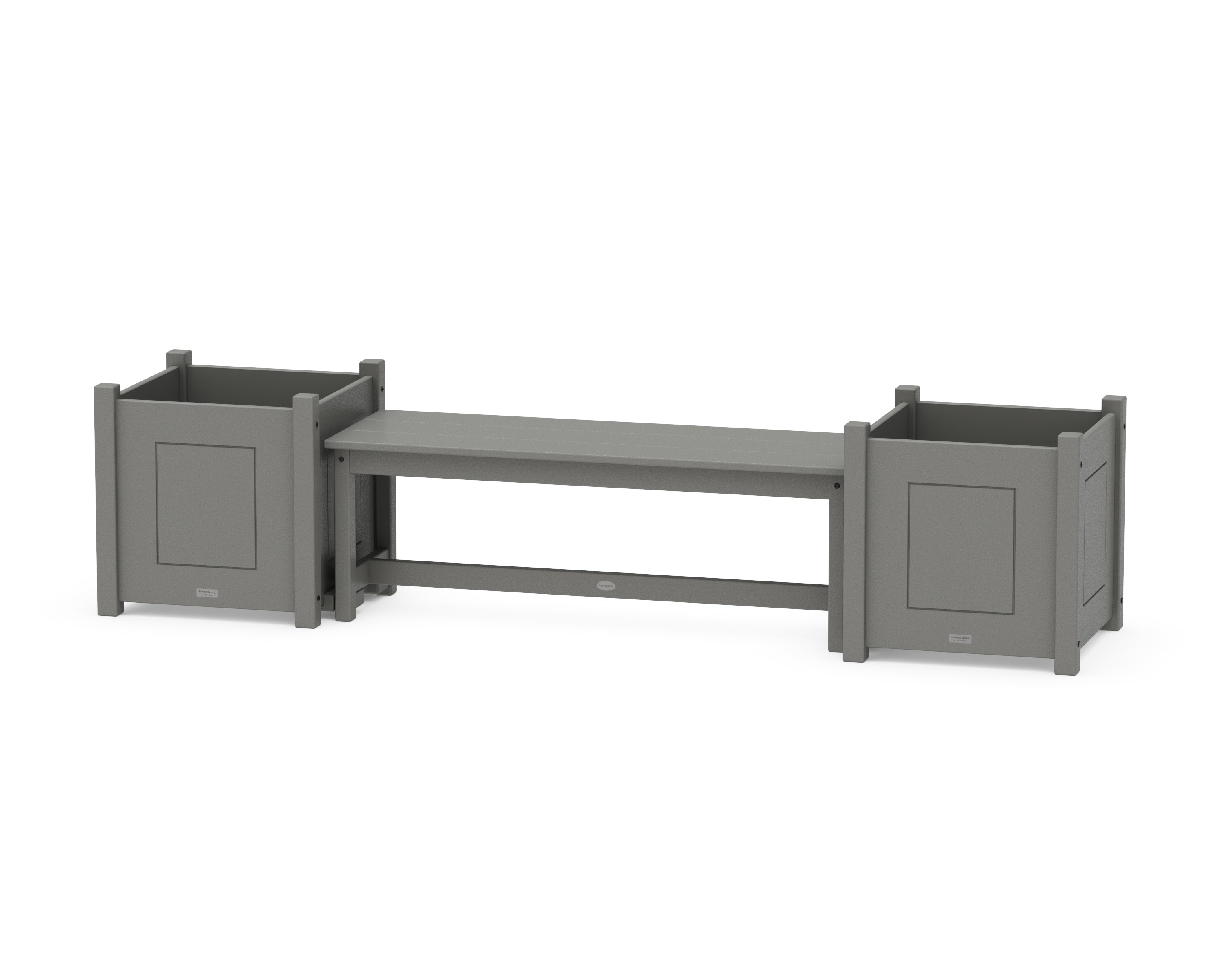 POLYWOOD 48" Country Living Straight Planter Bench Set - Large in Slate Grey