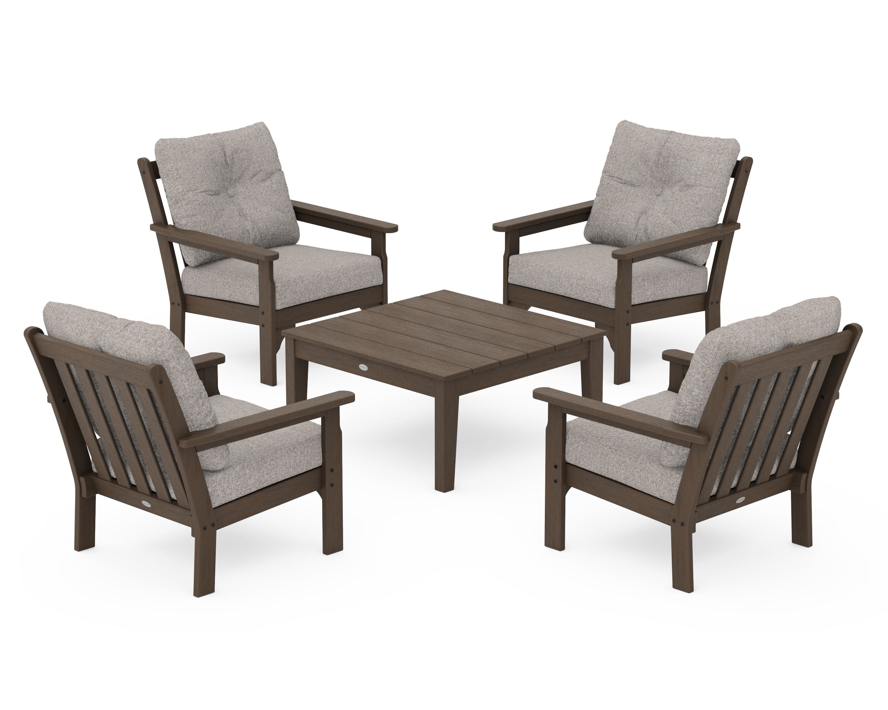 POLYWOOD Vineyard 5-Piece Deep Seating Conversation Set in Kona / Weathered Tweed