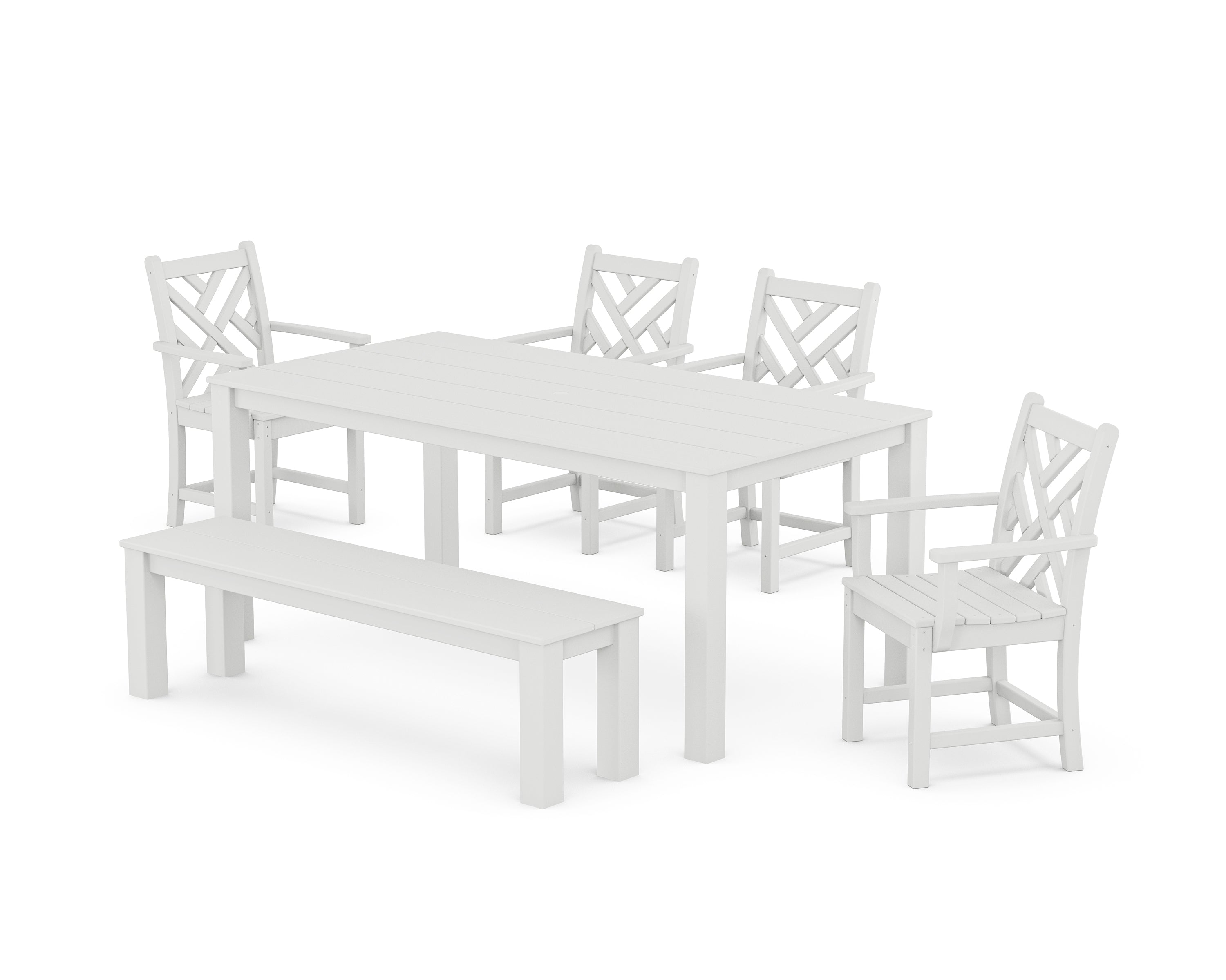 POLYWOOD® Chippendale 6-Piece Parsons Dining Set with Bench in White