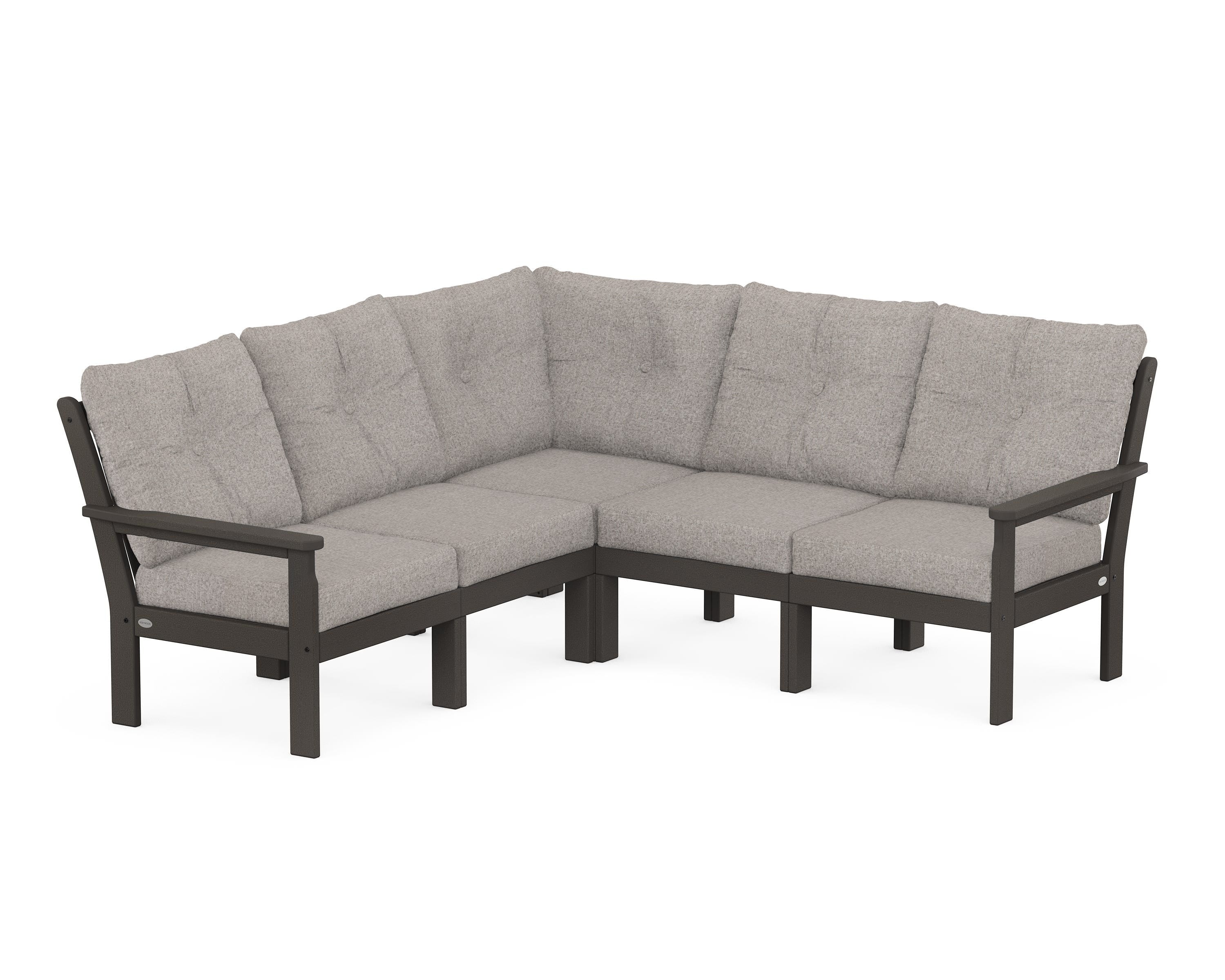 POLYWOOD Vineyard 5-Piece Sectional in Vintage Coffee / Weathered Tweed
