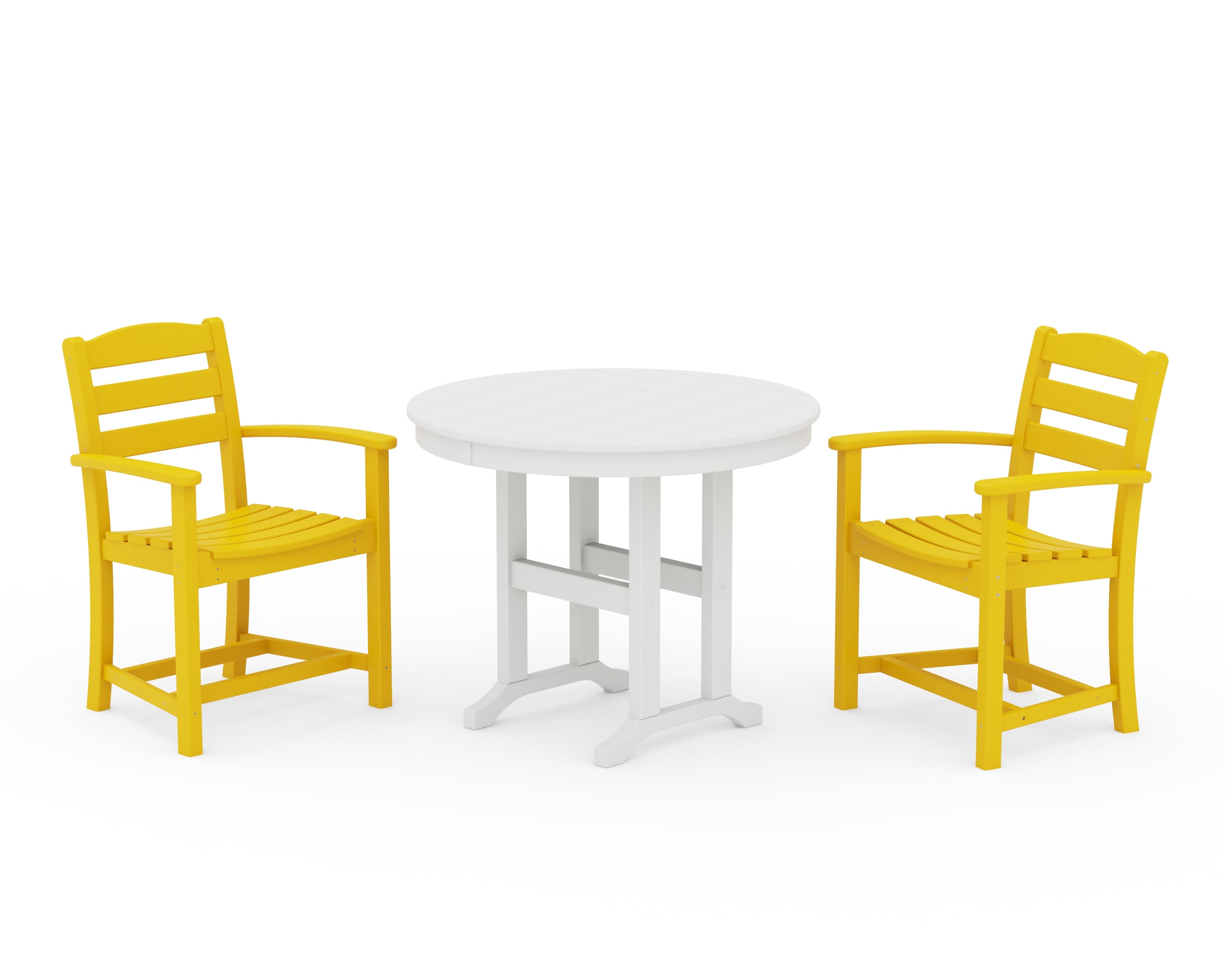 POLYWOOD La Casa Café 3-Piece Round Dining Set in Lemon / White