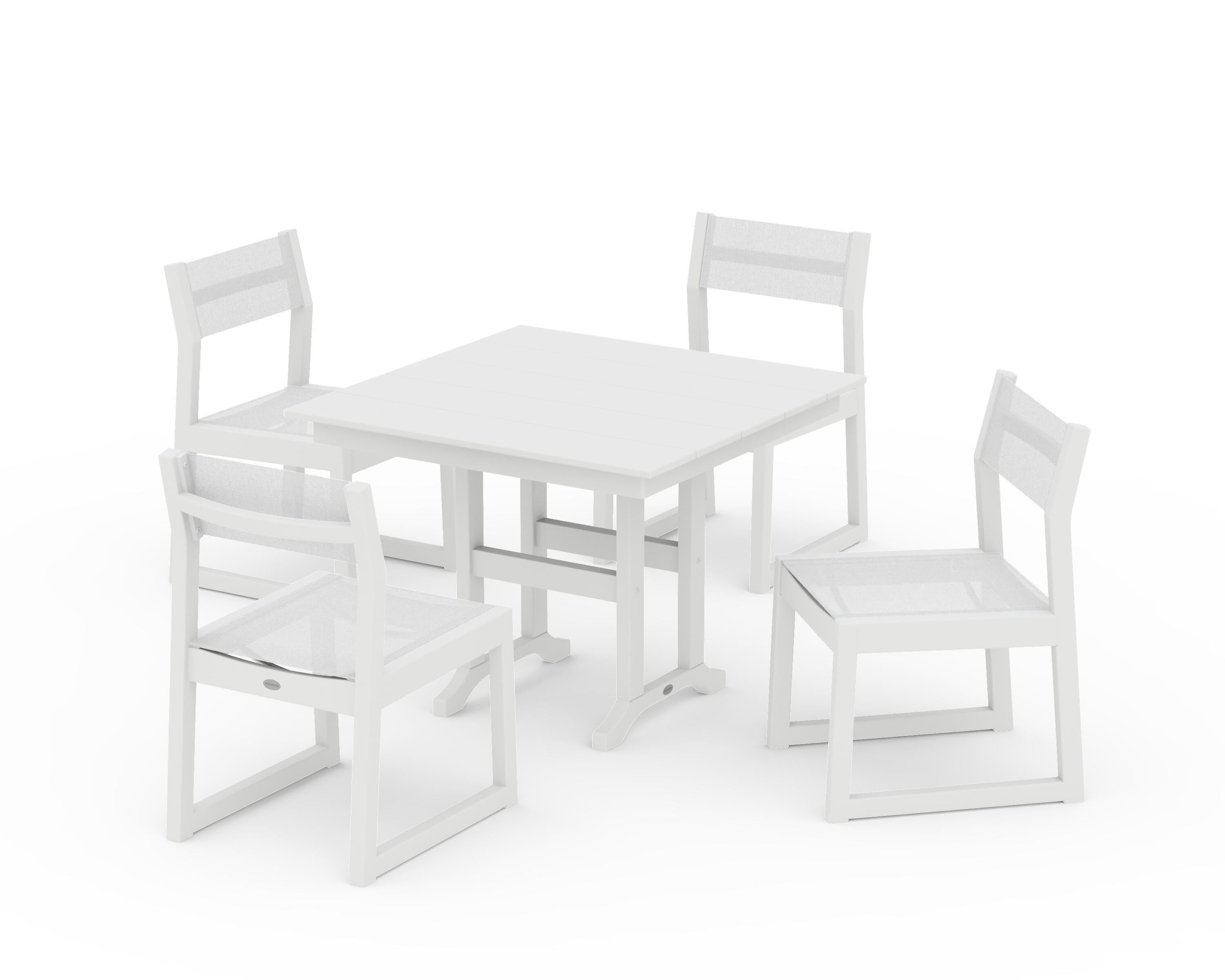 POLYWOOD EDGE Sling Side Chair 5-Piece Farmhouse Dining Set in White / White Sling