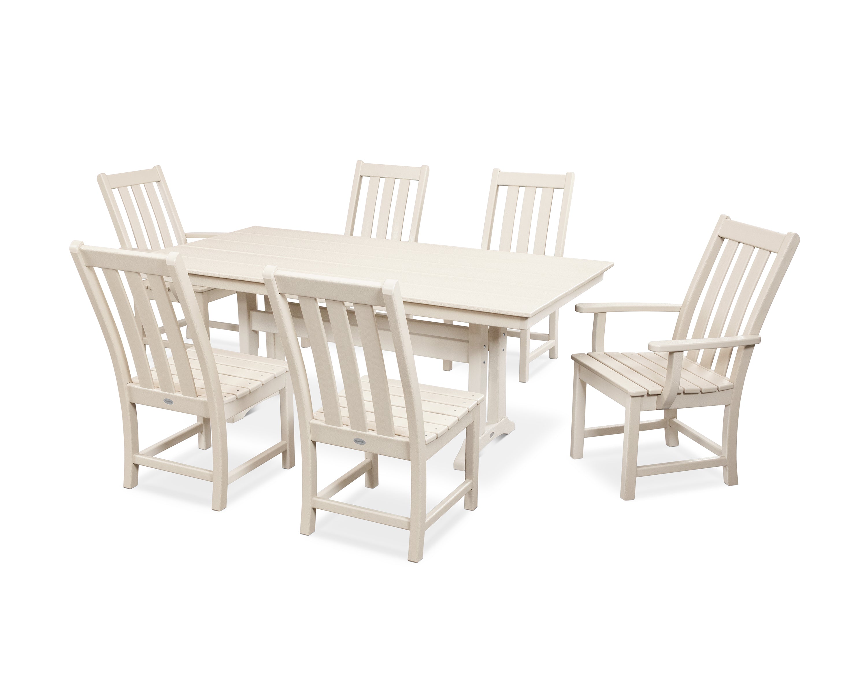 POLYWOOD Vineyard 7-Piece Farmhouse Dining Set with Trestle Legs in Sand