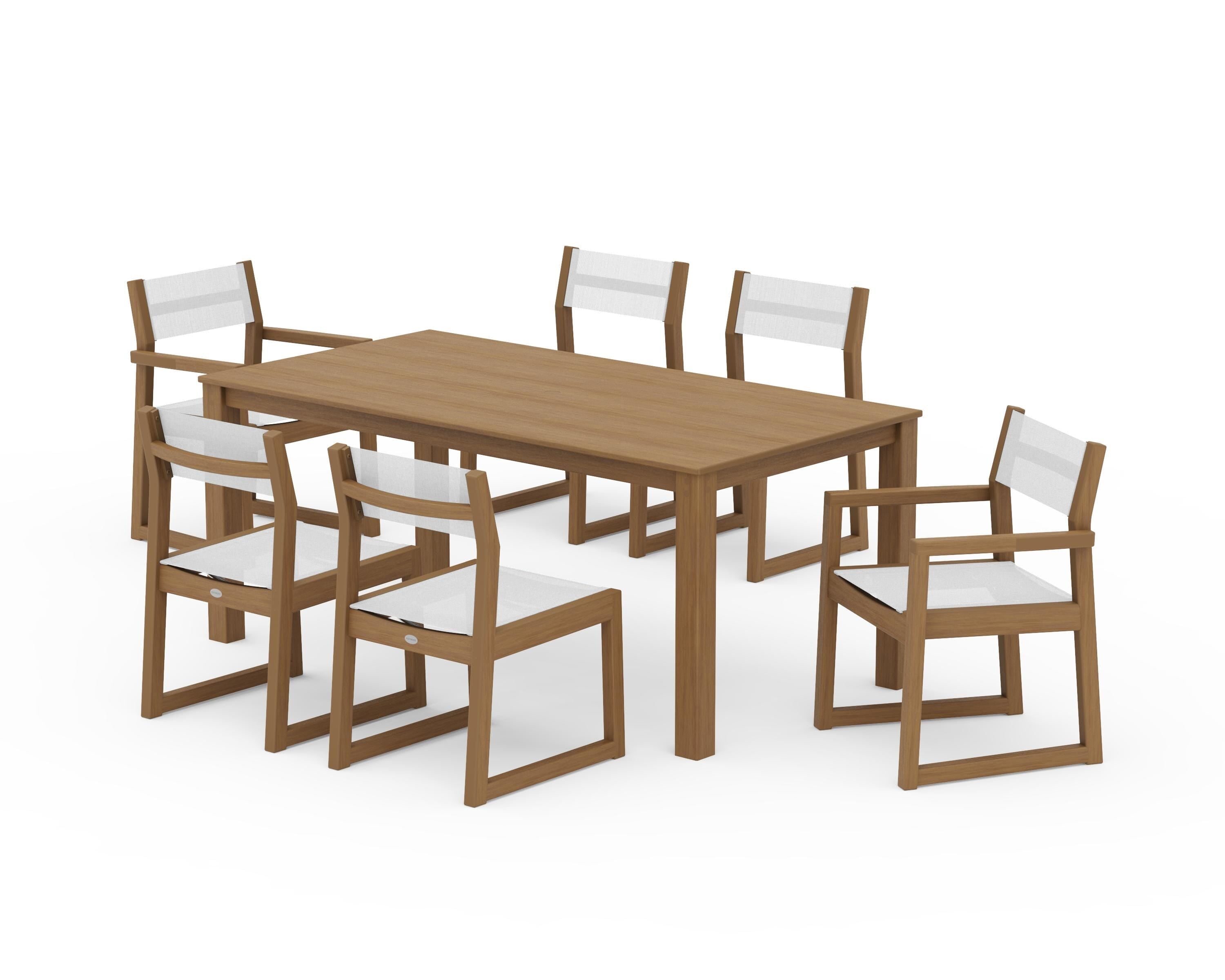 POLYWOOD EDGE Sling 7-Piece Parsons Dining Set in Natural / White Sling