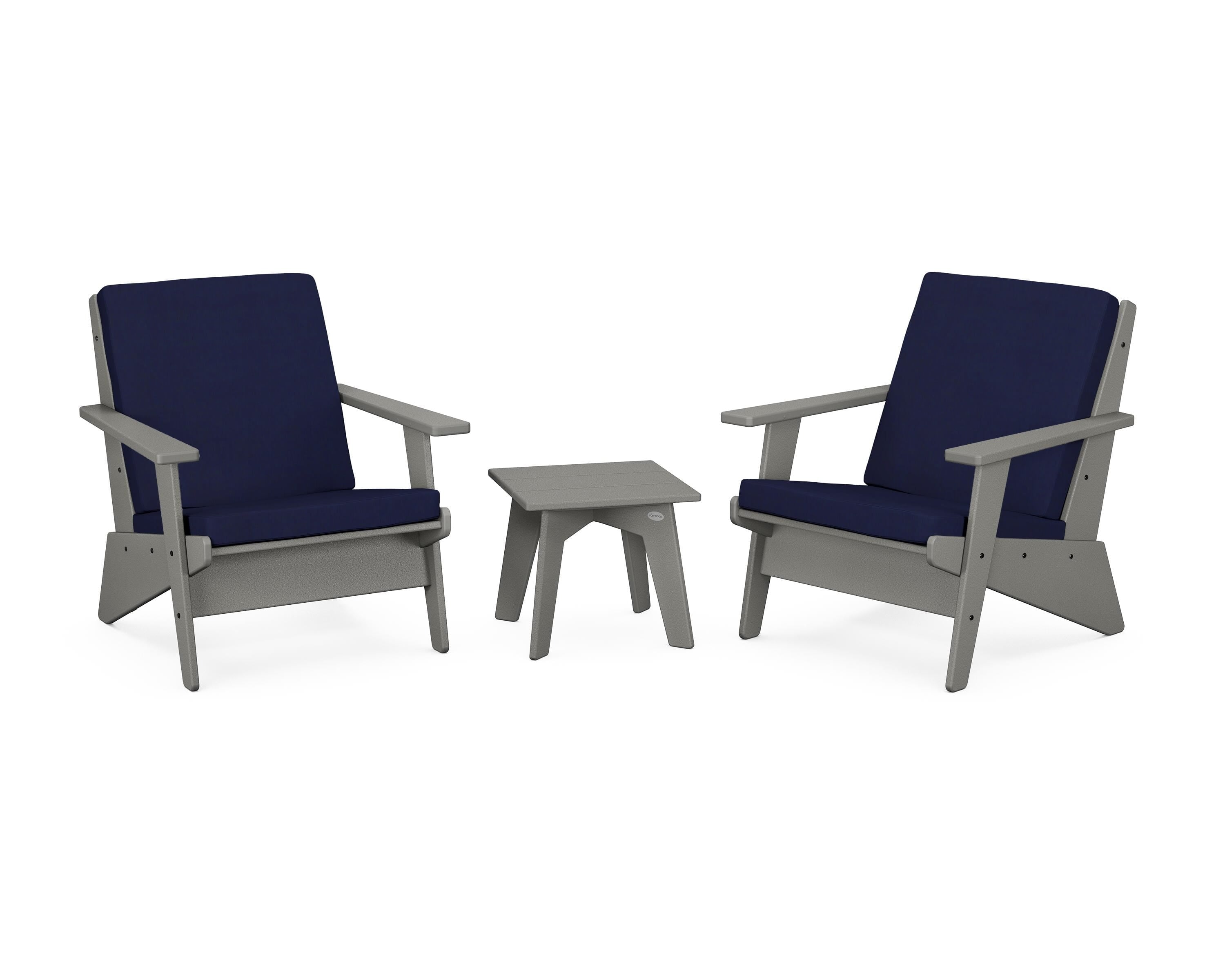 POLYWOOD Riviera Modern Lounge 3-Piece Set in Slate Grey / Navy