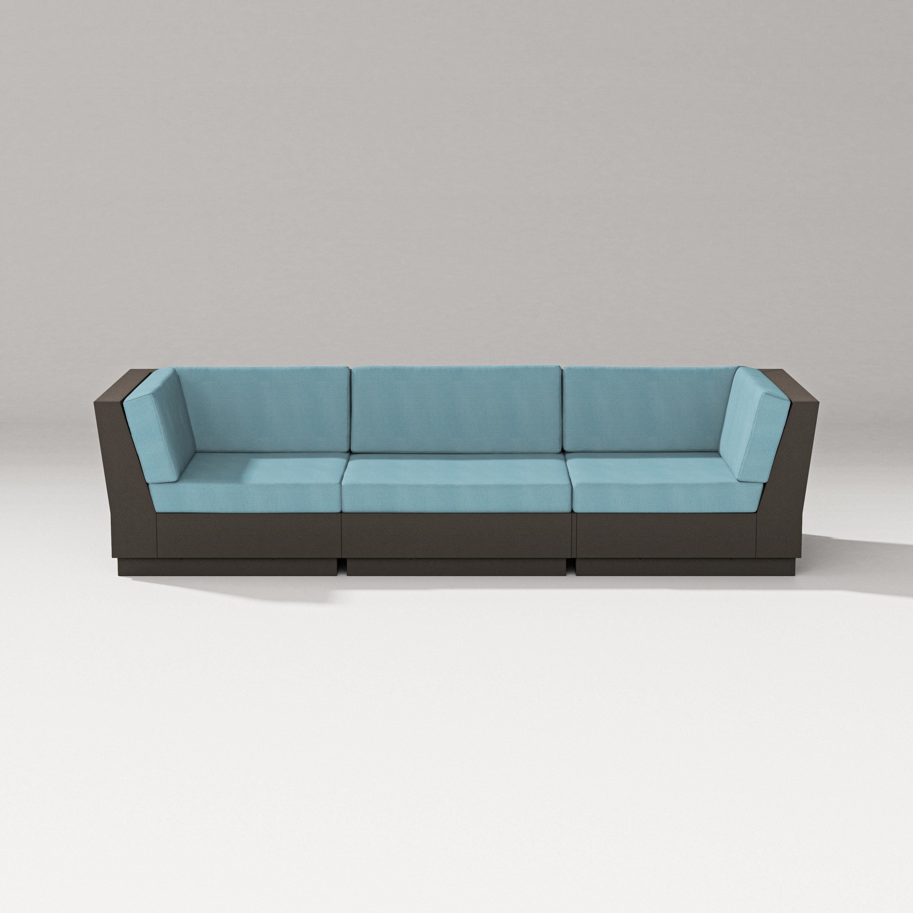 PW Designer Series Elevate Sofa Sectional in Vintage Coffee / Lattice Sky Blue