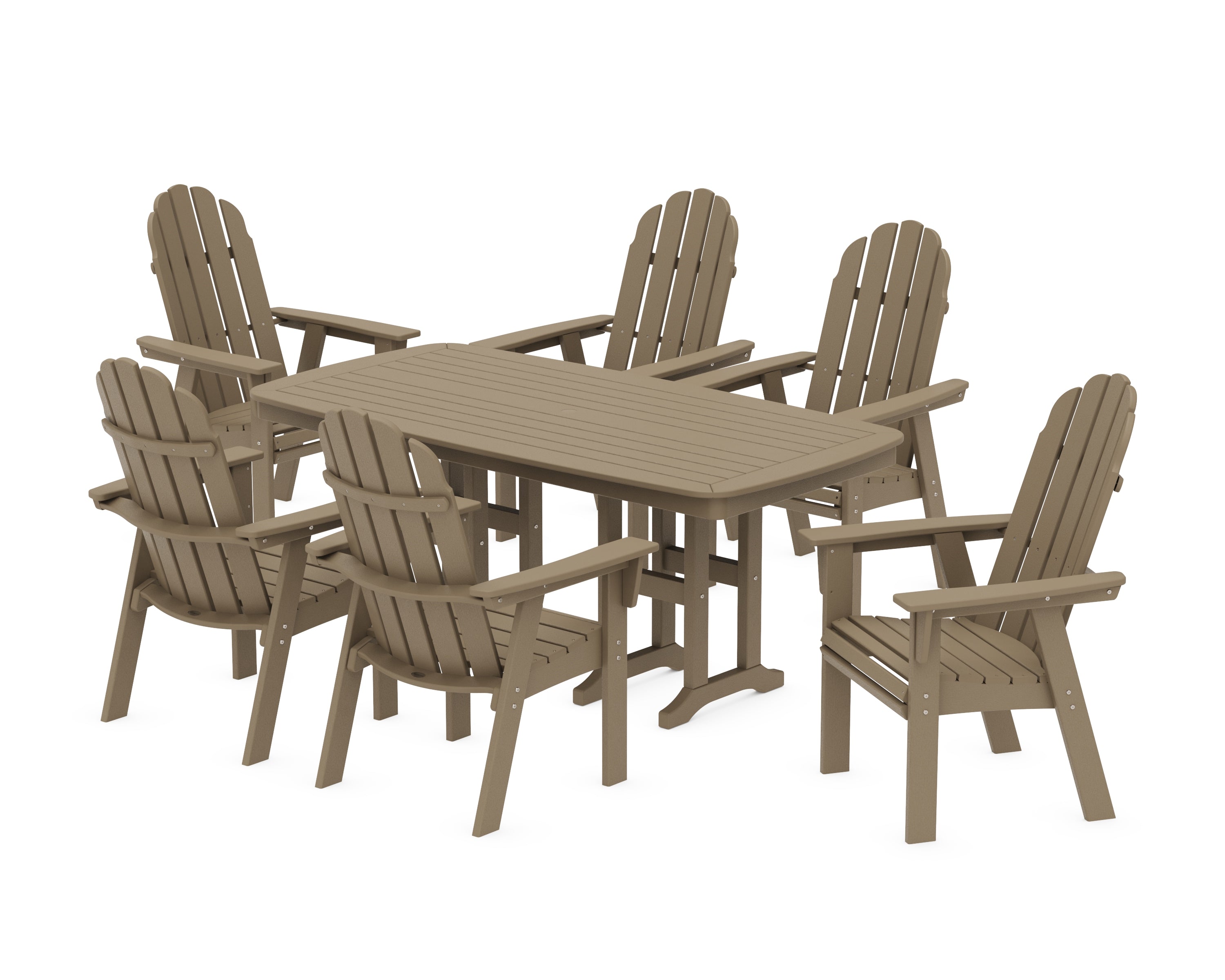POLYWOOD Vineyard Curveback Adirondack Chair 7-Piece Dining Set in Vintage Sahara